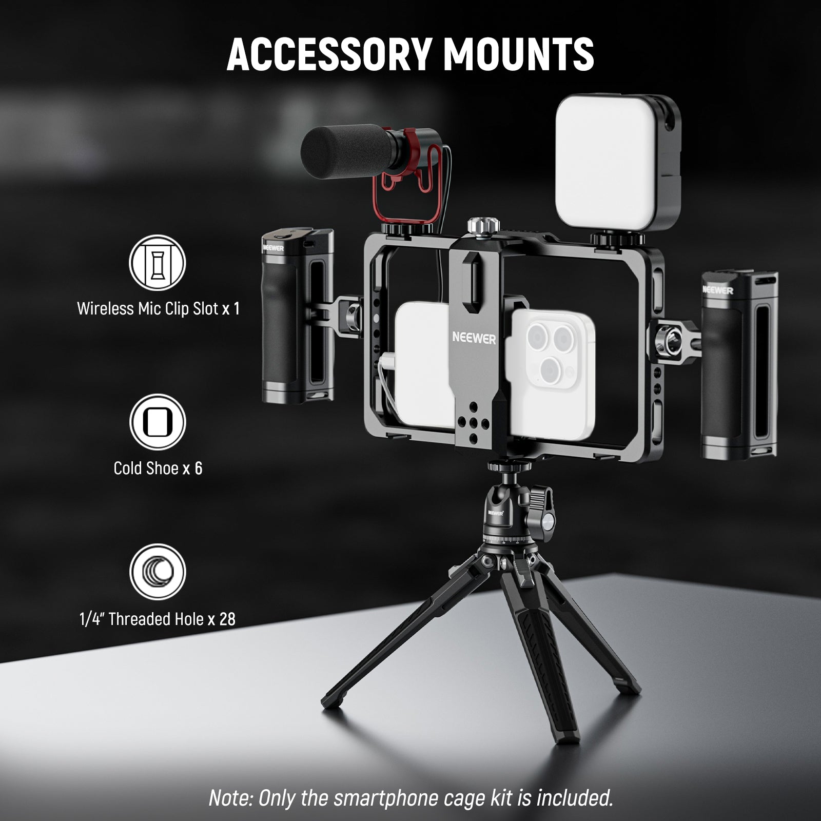 NEEWER PA009E Universal Smartphone Cage Video Rig - Professional Phone Mount for DSLR Cameras & Video Recording - Perfect for Vlogging, Live Streaming & Film Making