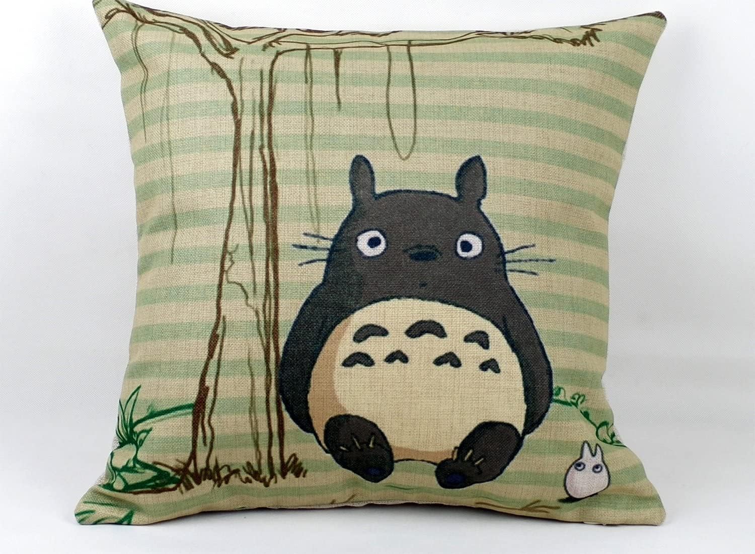 Totoro Decorative Throw Pillow Cover 18x18 Inches - Soft Green and Beige Cushion Case for Bedroom, Living Room, Sofa & Home Decor