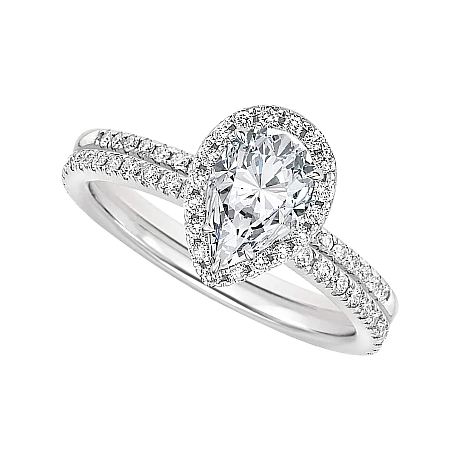 925 Sterling Silver Teardrop Pear Shape CZ Cubic Zirconia Engagement Ring Bridal Set - 2 Piece Solitaire Promise Rings for Weddings, Proposals & Anniversaries