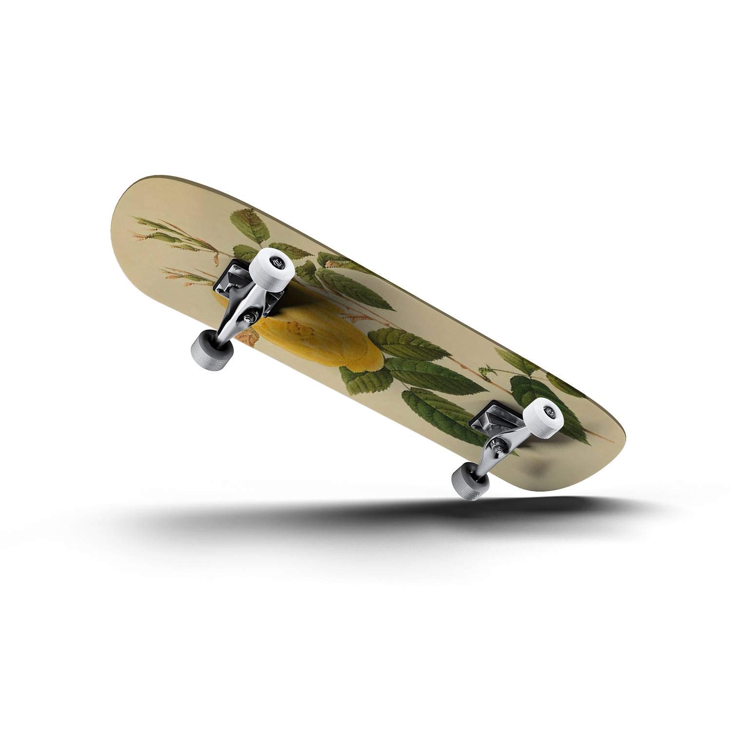 Yellow Tea Rose & Green Leaves Classic Concave Skateboard - Premium Longboard for Beginners & Pros | Extreme Sports, Teen Gifts, Cool Stuff | Perfect for Street Skating, Commuting & Skatepark Tricks