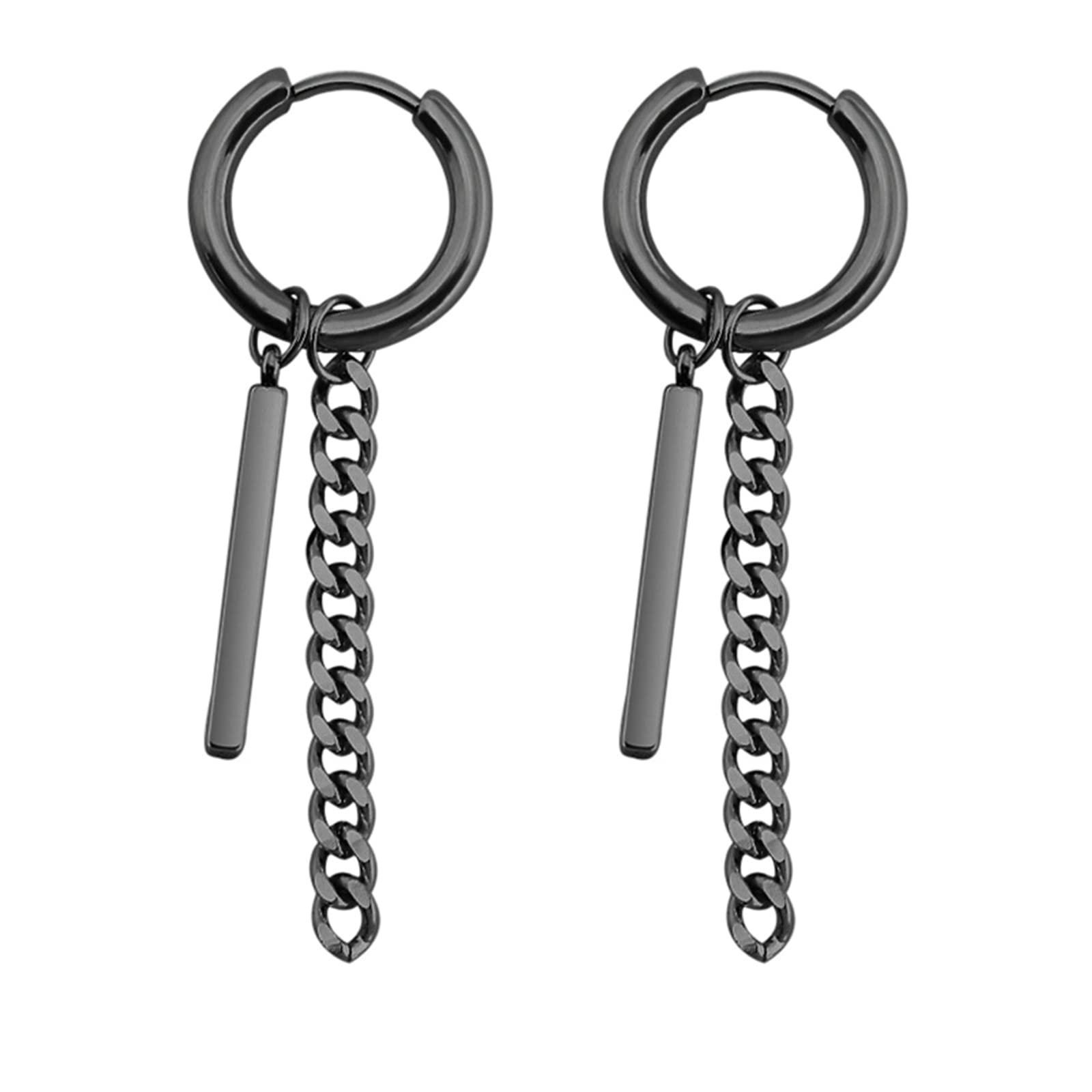 Stylish Stainless Steel Dangle Hoop Earrings for Women & Men - Long Bar Drop Earrings in Silver or Black | Perfect for Parties, Date Nights & Everyday Wear