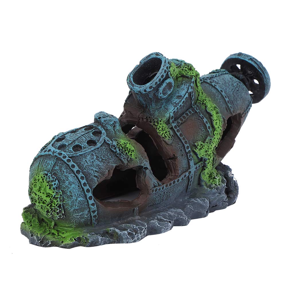 Resin Aquarium Shipwreck Decor - Sunken Submarine Ornament for Freshwater & Saltwater Fish Tanks | Reptile Hideout & Underwater Scenery | Perfect for Marine Theme Aquascaping & Reptile Habitats