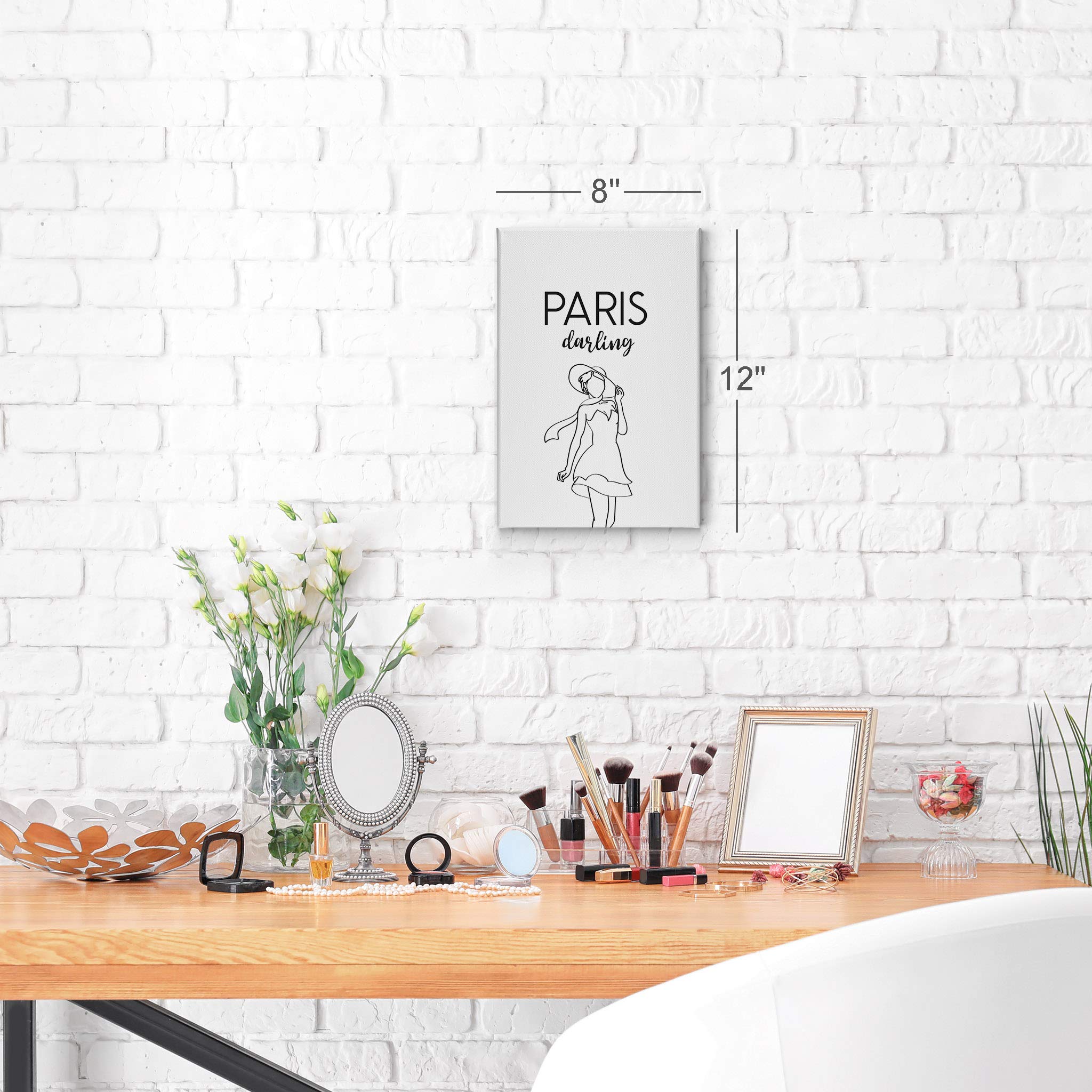 Smile Art Design Paris Darling Quote Black and White Lady Sketch Glam Fashion Canvas Print Wall Art - 36x24 Inches Ready to Hang - Perfect for Office, Bathroom, Teen Girl Room, Women's Dorm, Bedroom & Living Room Wall Decor