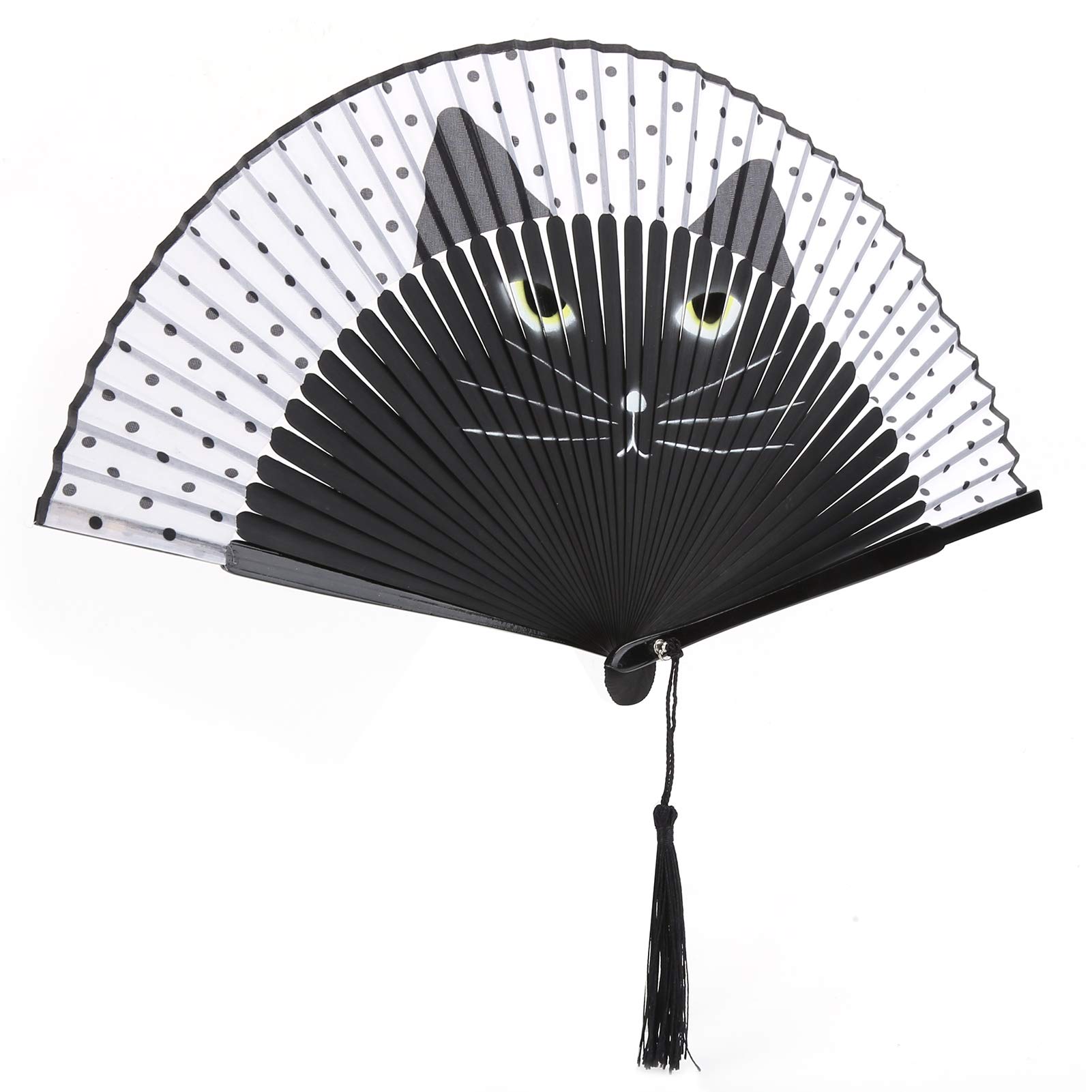 Japanese Style Cartoon Cat Fan - Handmade Portable for Wedding & Dance Decor