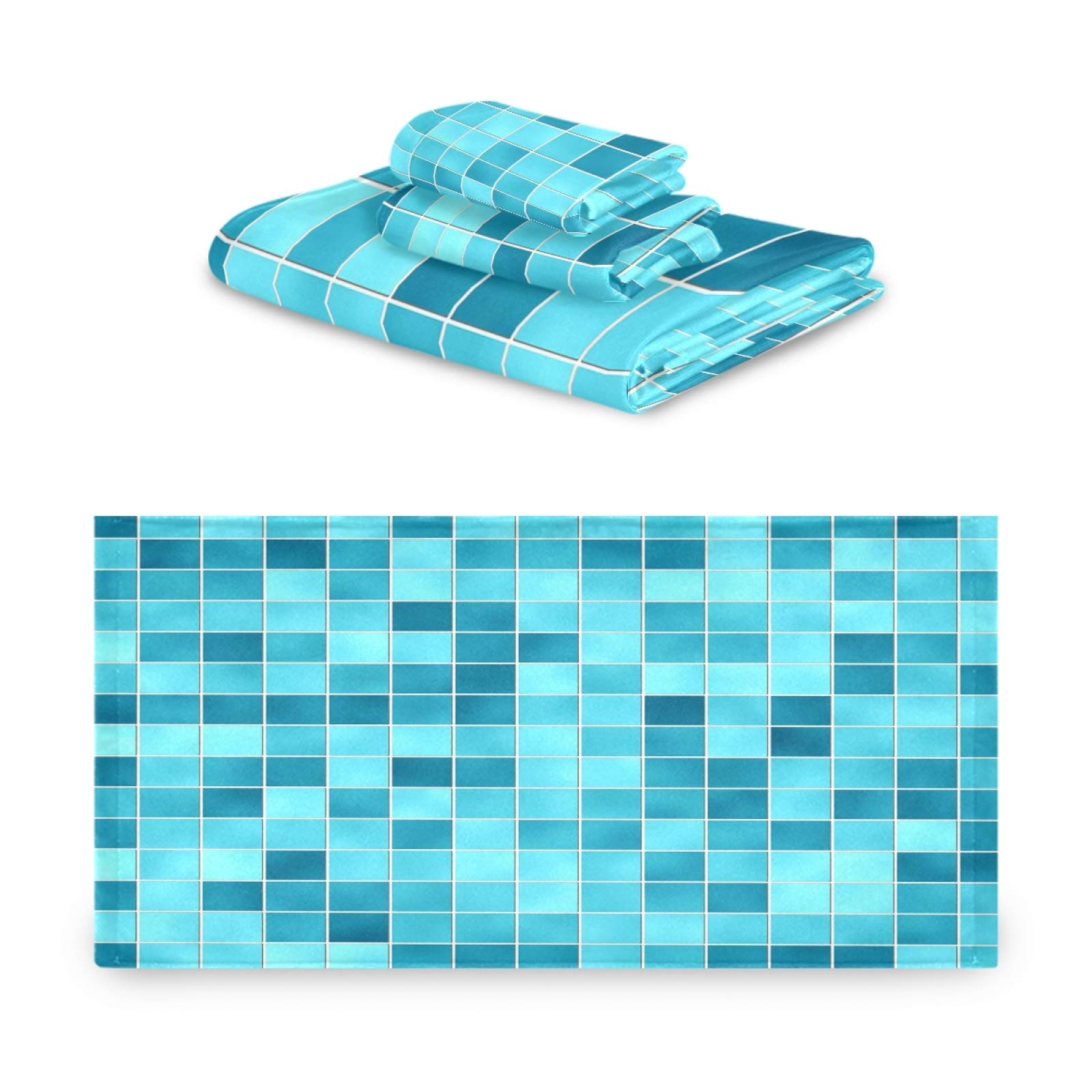 ALAZA 3-Piece Turquoise Teal Blue Bath Towel Set - Soft Hand Towel, Washcloth & Face Towel for Guest Bathroom, Kitchen & Spa Decor | Quick-Drying & Absorbent Cotton Towels for Home, Hotel & Beach Use