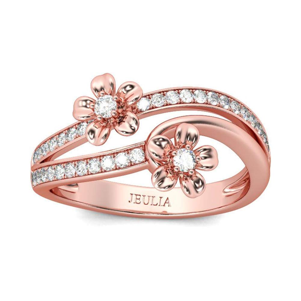 Jeulia Sterling Silver Rose Gold Oval Wedding Rings for Women - Double Row Diamond Bridal Band, Anniversary Gift for Her - Perfect for Engagement, Proposal, and Special Occasions