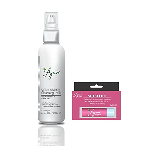 Aysun Skin Comfort Cleaning Milk & Nutri Lips Balm Combo Pack of 2 - Gentle Facial Cleanser & Hydrating Lip Care for Daily Skincare Routine