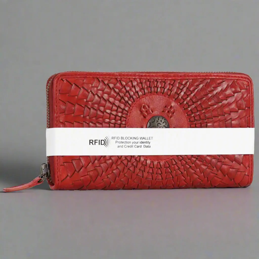 Rugged Earth Women's Zip Around Whip Stitch Leather Wallet - Stylish & Durable RFID Blocking Wallet for Everyday Use, Travel, and Gift Giving