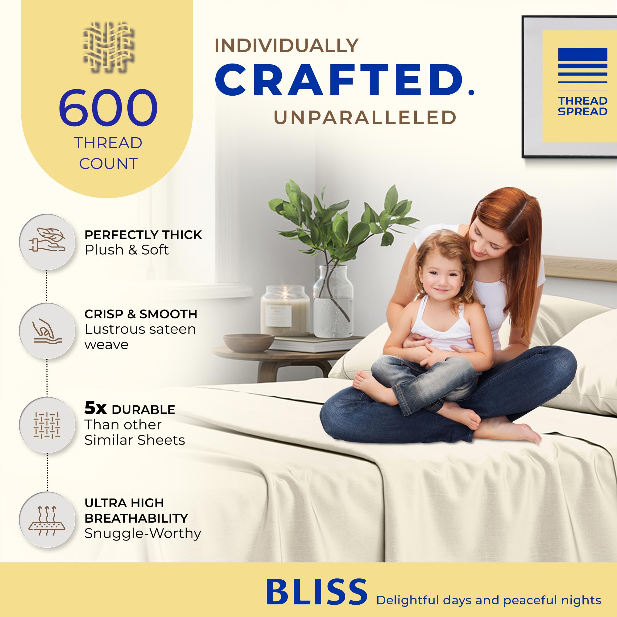 Premium 600 Thread Count 100% Egyptian Cotton Split King Sheet Set - 5 Piece Cooling Bed Sheets with 16
