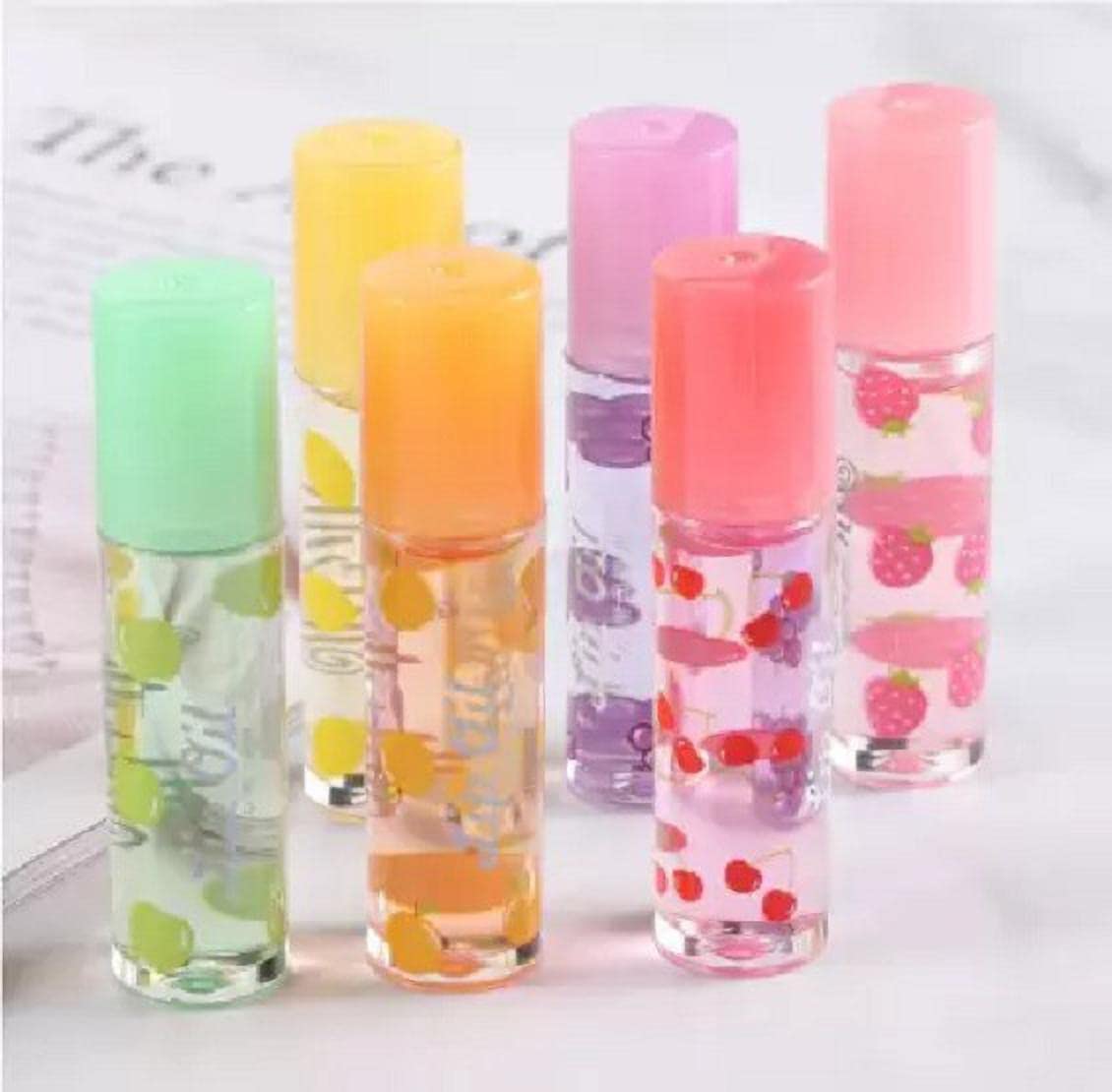 Bajajbeauty Fruit Lip Oil Roll-On Gloss - 6 Hydrating & Shiny Colors (Pack of 6, 21.6g) - Perfect for Daily Moisture & Night Care