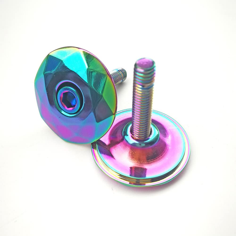 SEADEAR 1 1/8 Inch Aluminum Bicycle Headset Top Cap with Bolts - MTB & Road Bike Stem Cover in Rainbow Color - Durable Bike Accessory for Cycling & Commuting