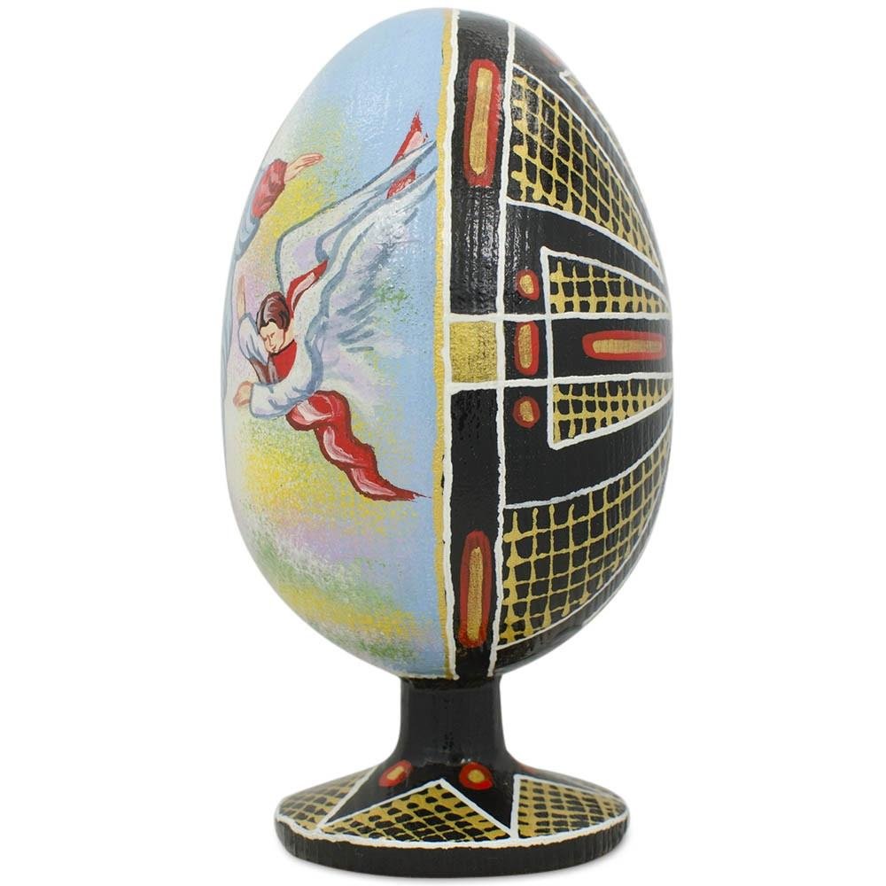 BestPysanky Hand-Painted Jesus Resurrection with Angels Wooden Easter Egg Figurine - 4.75 Inch Religious Home Decor for Easter Celebrations, Christian Gift & Spring Table Centerpiece