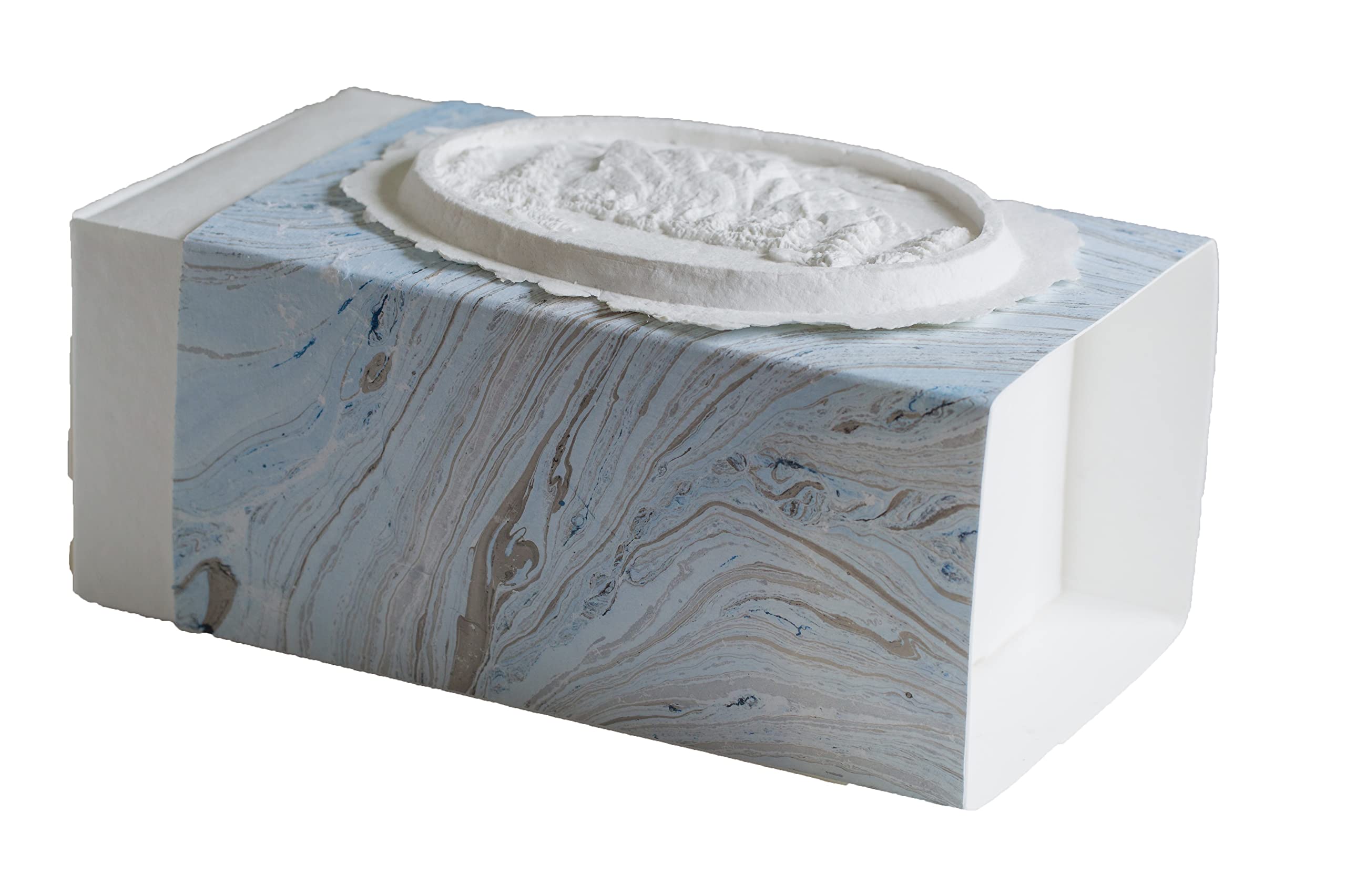 **Biodegradable Water Burial Urn for Human Ashes - Eco-Friendly Scattering Urn Box (Mountains on Blue/Metallic Silver, Large 300 Cubic Inches) | Perfect for Ocean, Lake, or River Memorial Ceremonies**