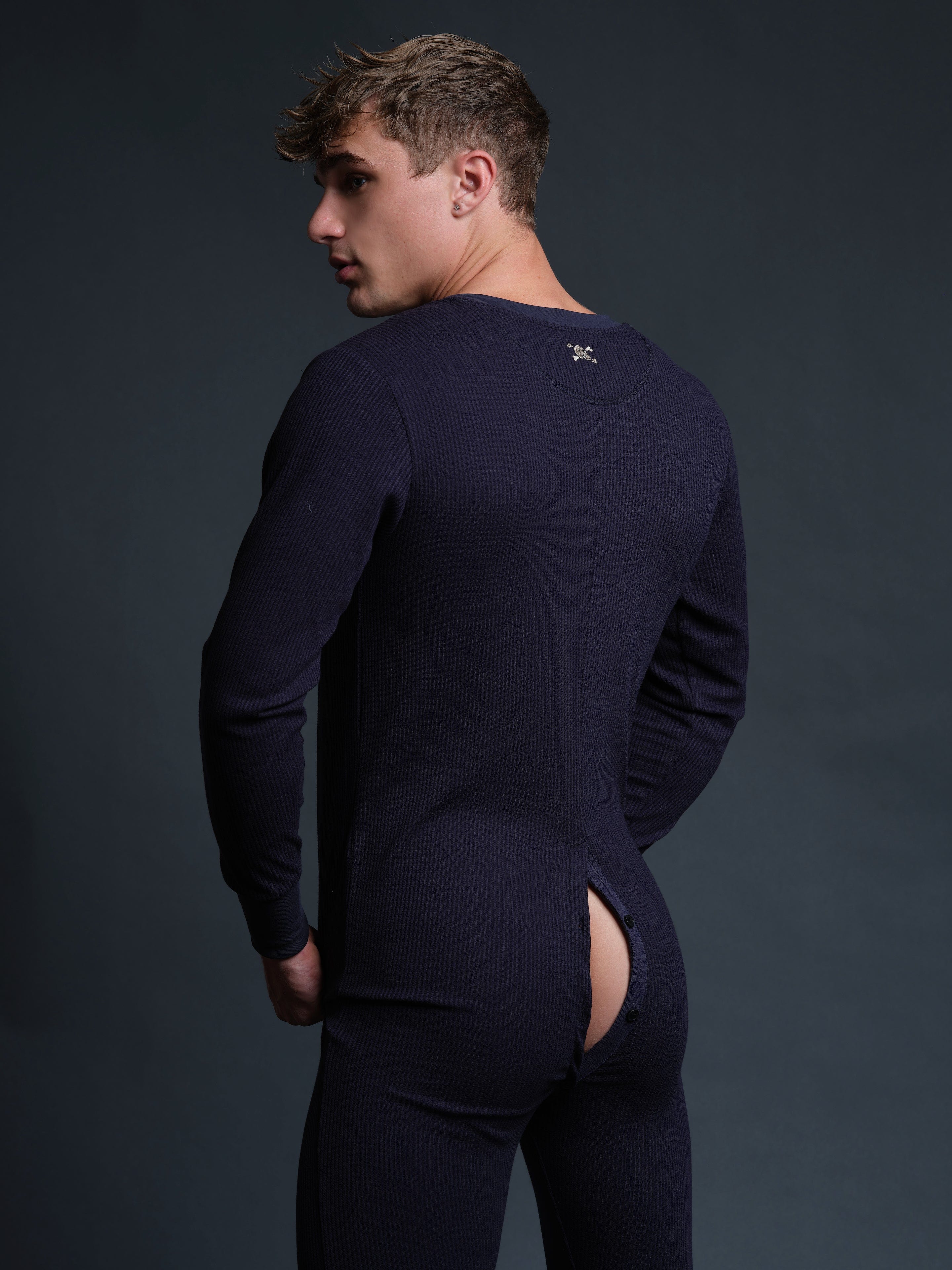 **S&B Signature Union Suit for Men - Navy Blue Thermal Underwear, Fleece-Lined Winter Base Layer - Perfect for Cold Weather, Outdoor Work & Camping**