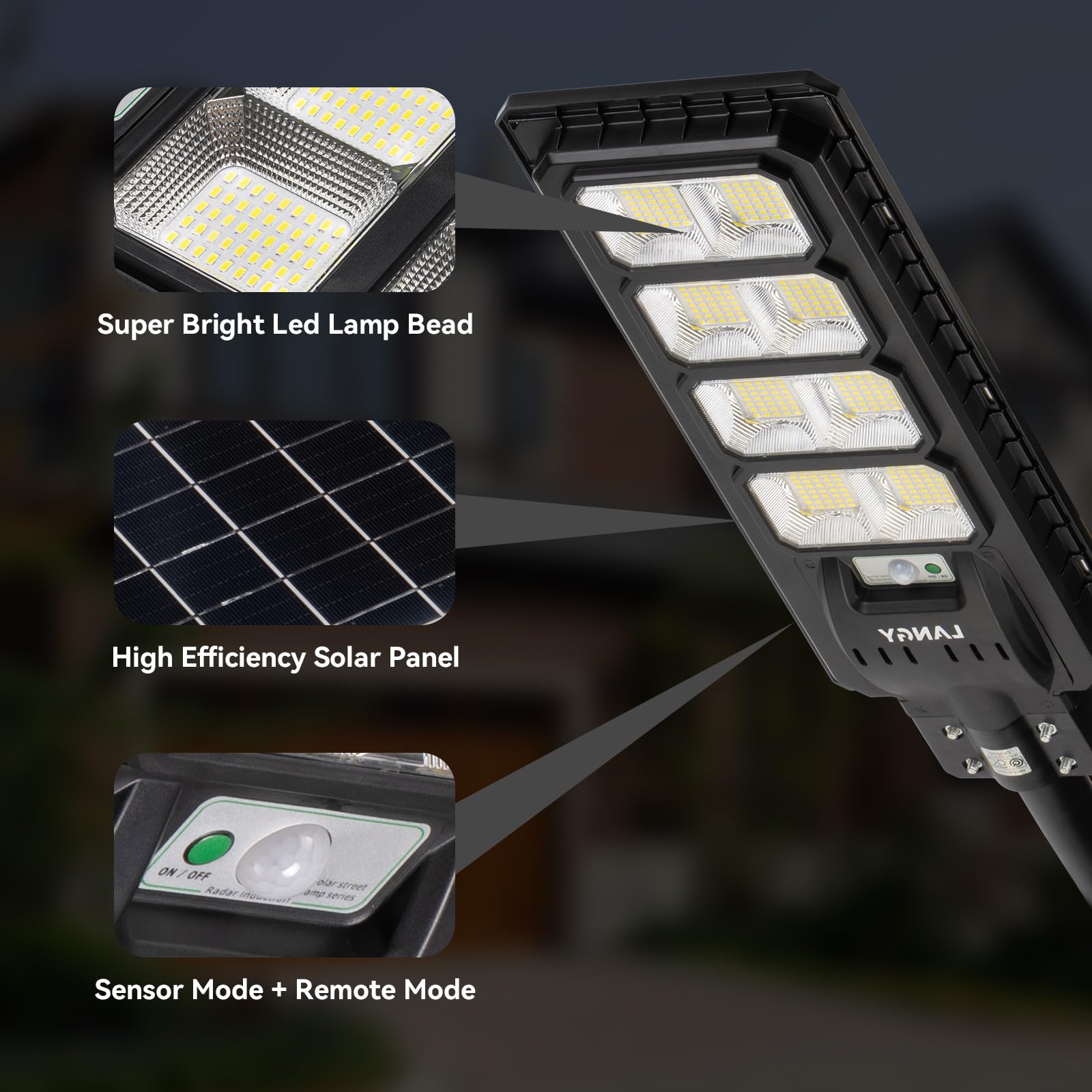 200W LED Solar Street Light - 360 High Lumens Solar Powered Outdoor Security Light with Dusk to Dawn Sensor | Perfect for Driveways, Pathways, Gardens & Parking Lots