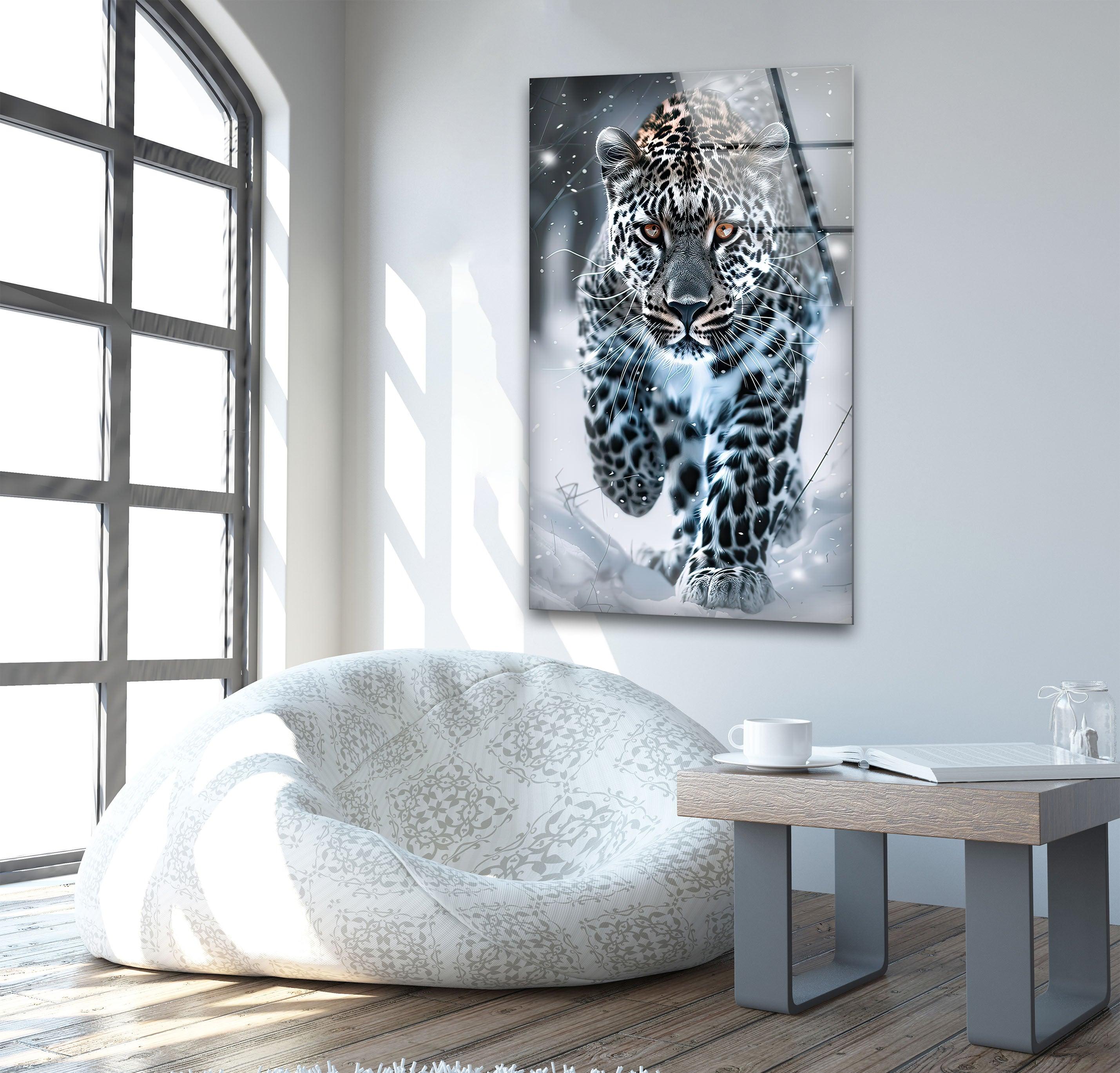 Black and White Leopard Glass Wall Art - Modern Home Decor for Living Room, Bedroom & Office - Elegant Abstract Animal Print Wall Hanging