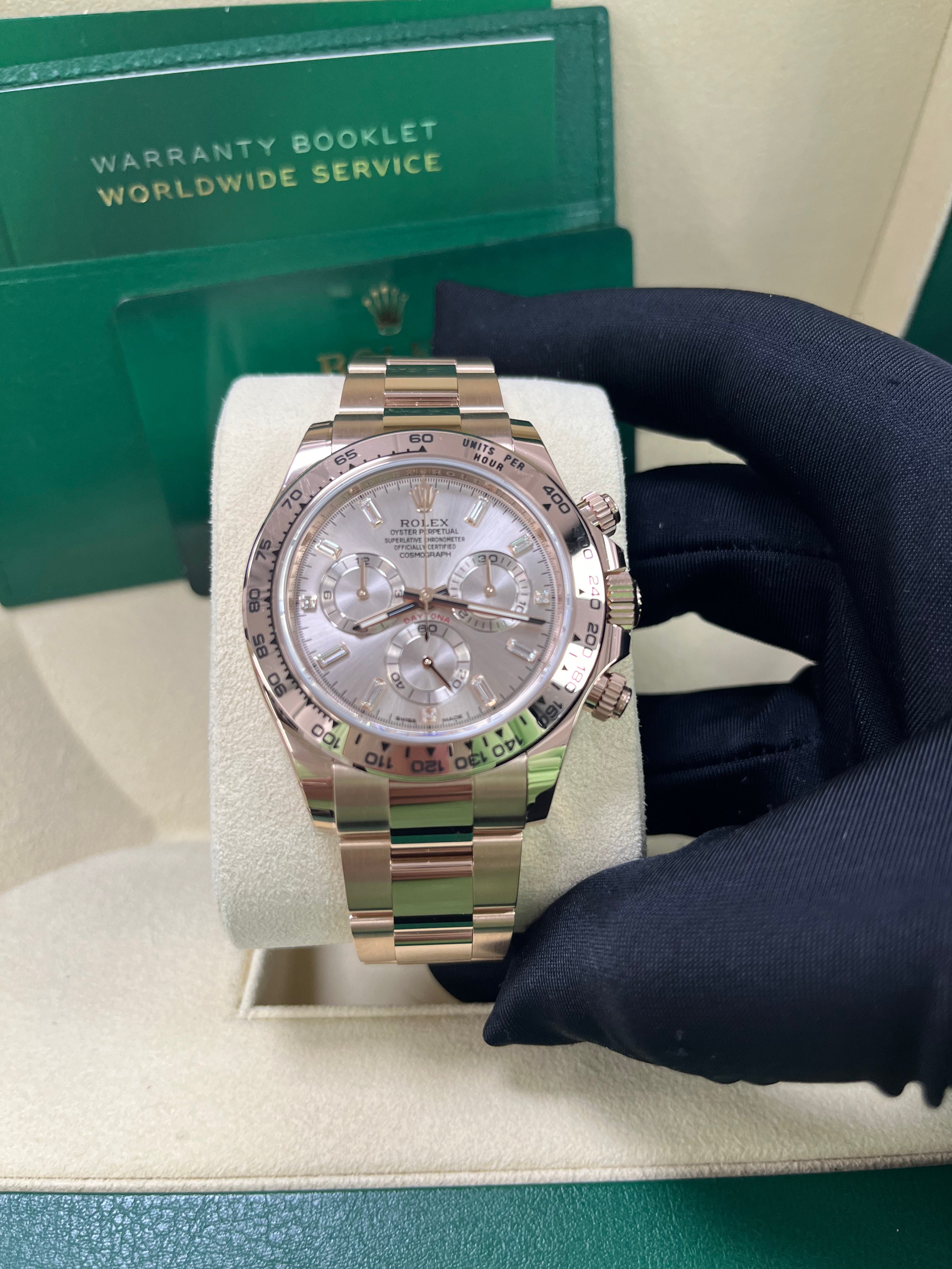 Rolex Daytona 116505 40mm Everose Gold Rose Diamond Baguette Watch with Oyster Bracelet - Luxury Men's Timepiece for Business, Gala & Special Occasions