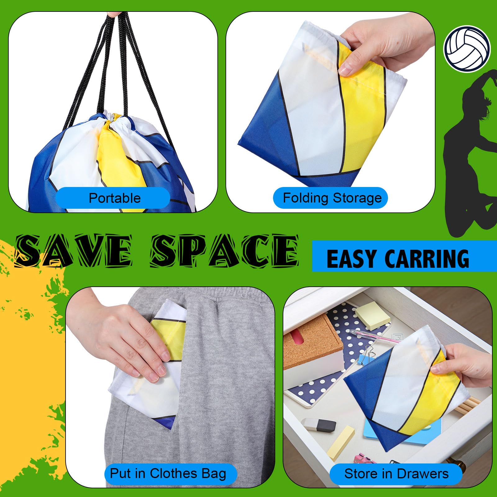 12 Pack Volleyball Drawstring Bags - 12