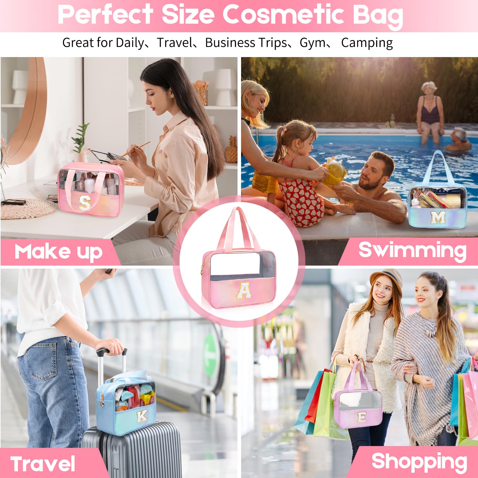 Personalized Pink Clear Makeup Bag - Large Cute Cosmetic Organizer for Women & Girls | Travel Toiletry Bag | Perfect Gift for Birthdays, Bridesmaids & Travel | Durable Waterproof Makeup Pouch (Pink) - Ideal for Daily Use, Travel, Gym & Beauty Storage