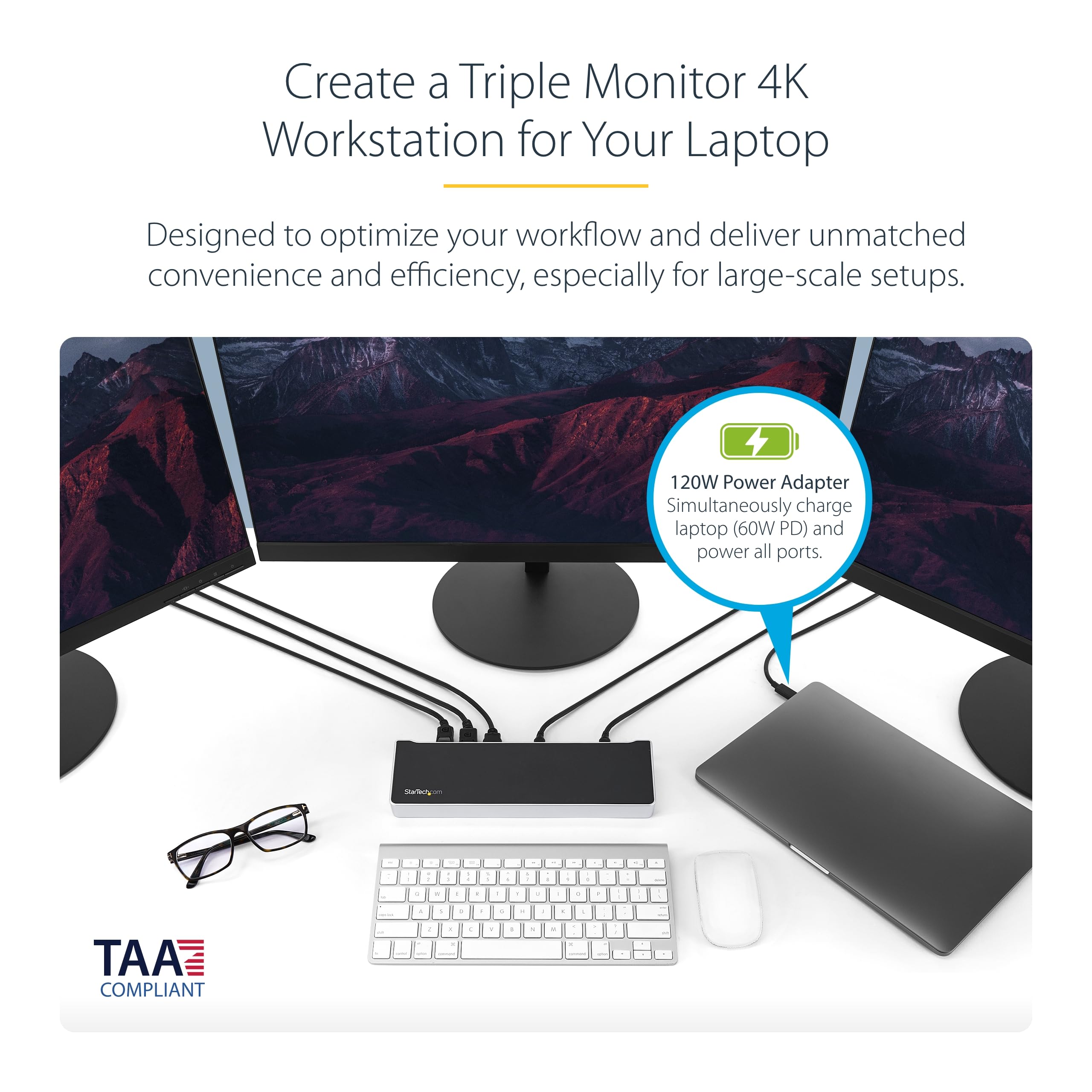 StarTech.com 4K USB C Docking Station with 60W Power Delivery - Triple Monitor Support (HDMI & DisplayPort) - Ideal for Home Office, Gaming & Multi-Tasking (DK30CH2DPPDU)