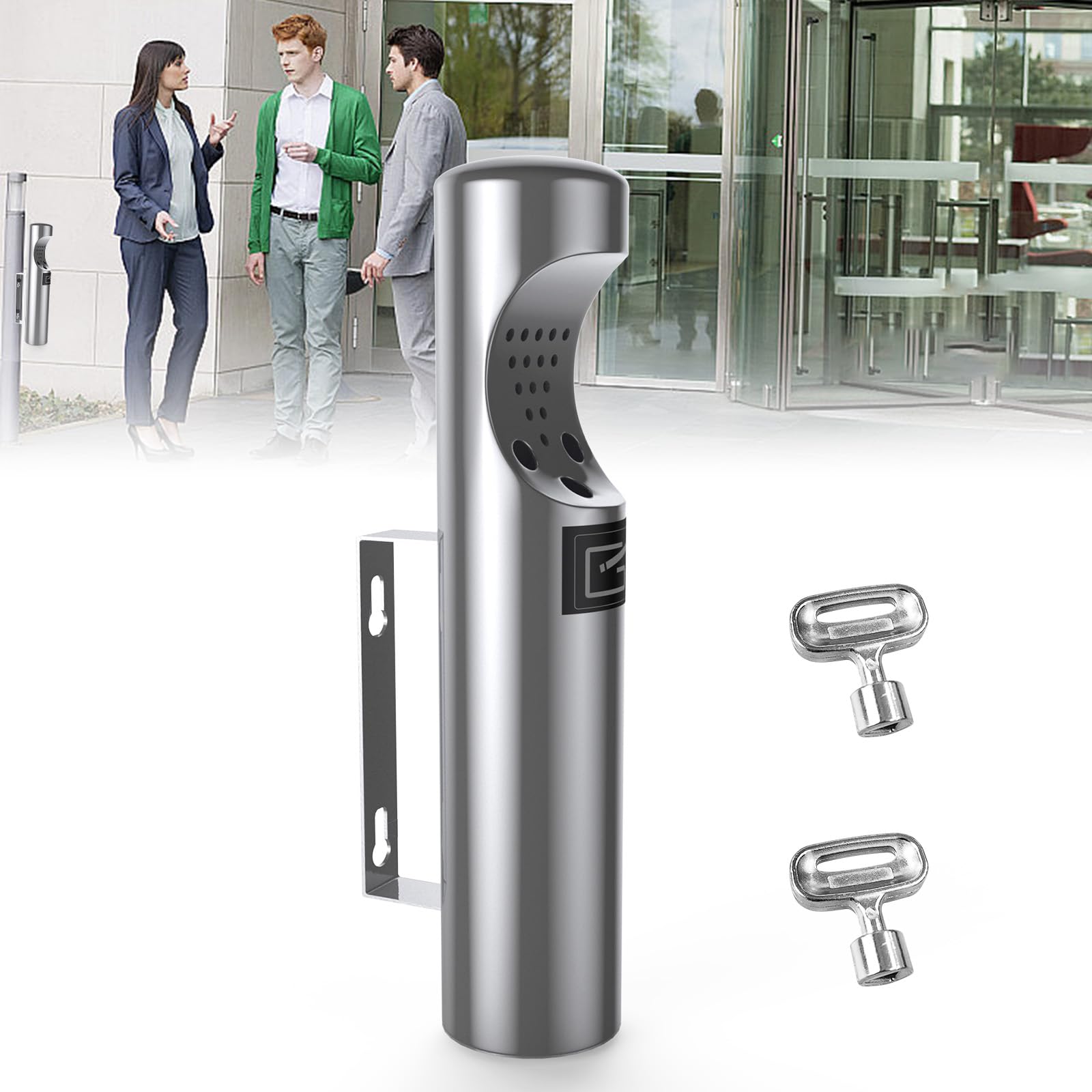 Stainless Steel Wall-Mount Outdoor Cigarette Receptacle - Commercial Smoking Ashtray for Public Spaces, Patios & Entrances - Easy to Clean & Fireproof Design