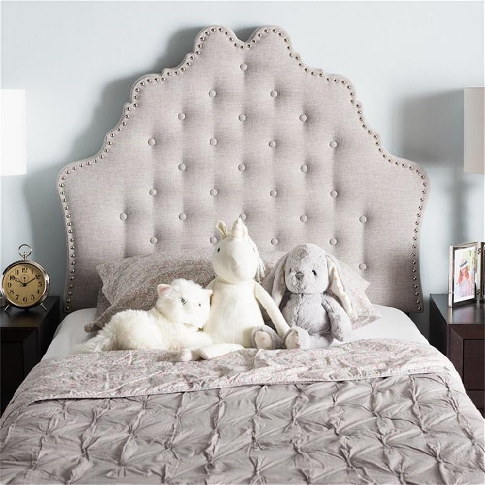 BOWERY HILL Modern Tufted Twin Panel Headboard - Grayish Beige Upholstered Bed Frame Headboard for Bedroom Decor | Perfect for Guest Rooms, Dormitories & Cozy Bedroom Makeovers