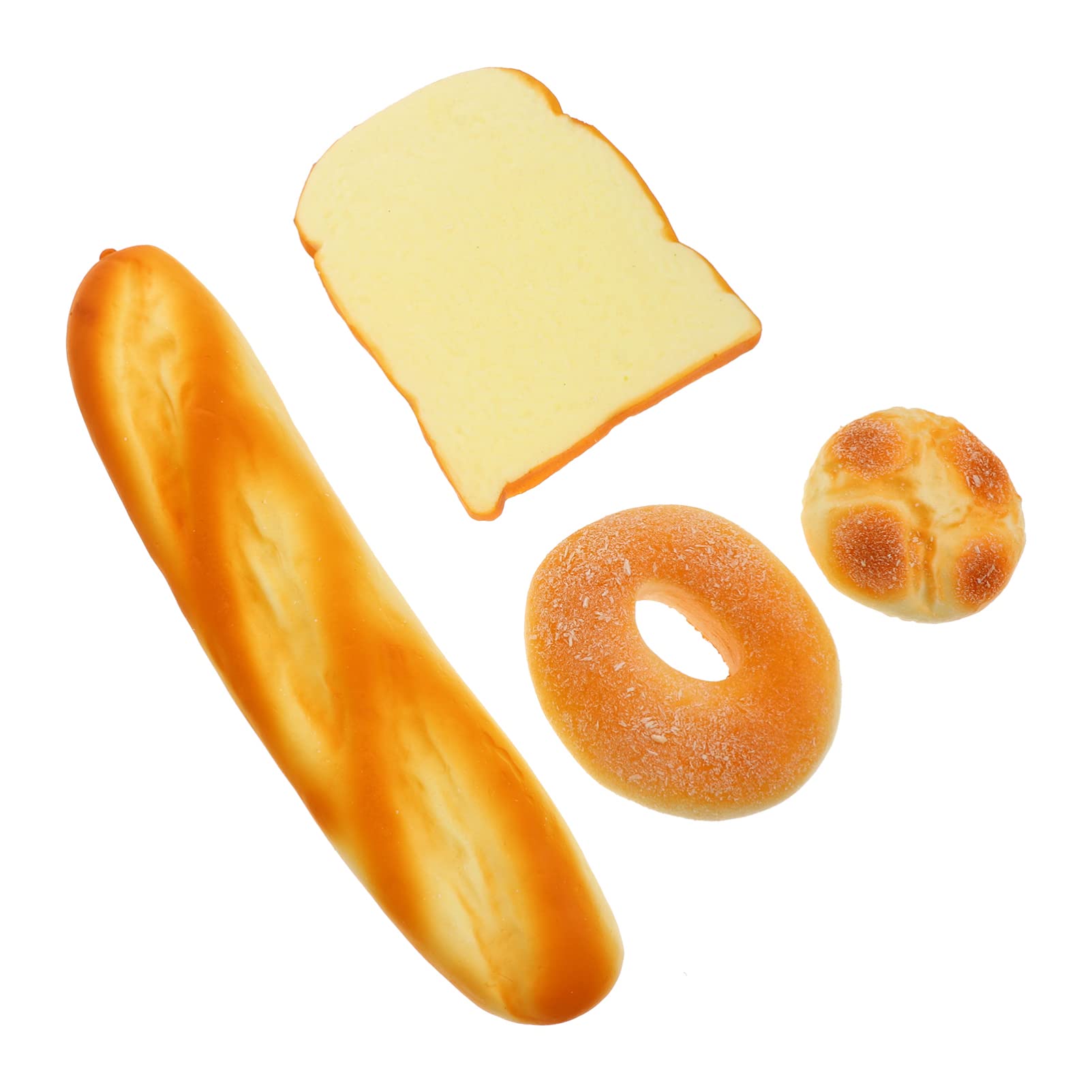 Wakauto 4Pcs Fake Bread Set - Artificial Rye & French Bread, Lifelike Donut Models for Mini Food Decor, Bakery Display & Photo Props - Perfect for Window Displays, Home Decor, and Photography Backdrops