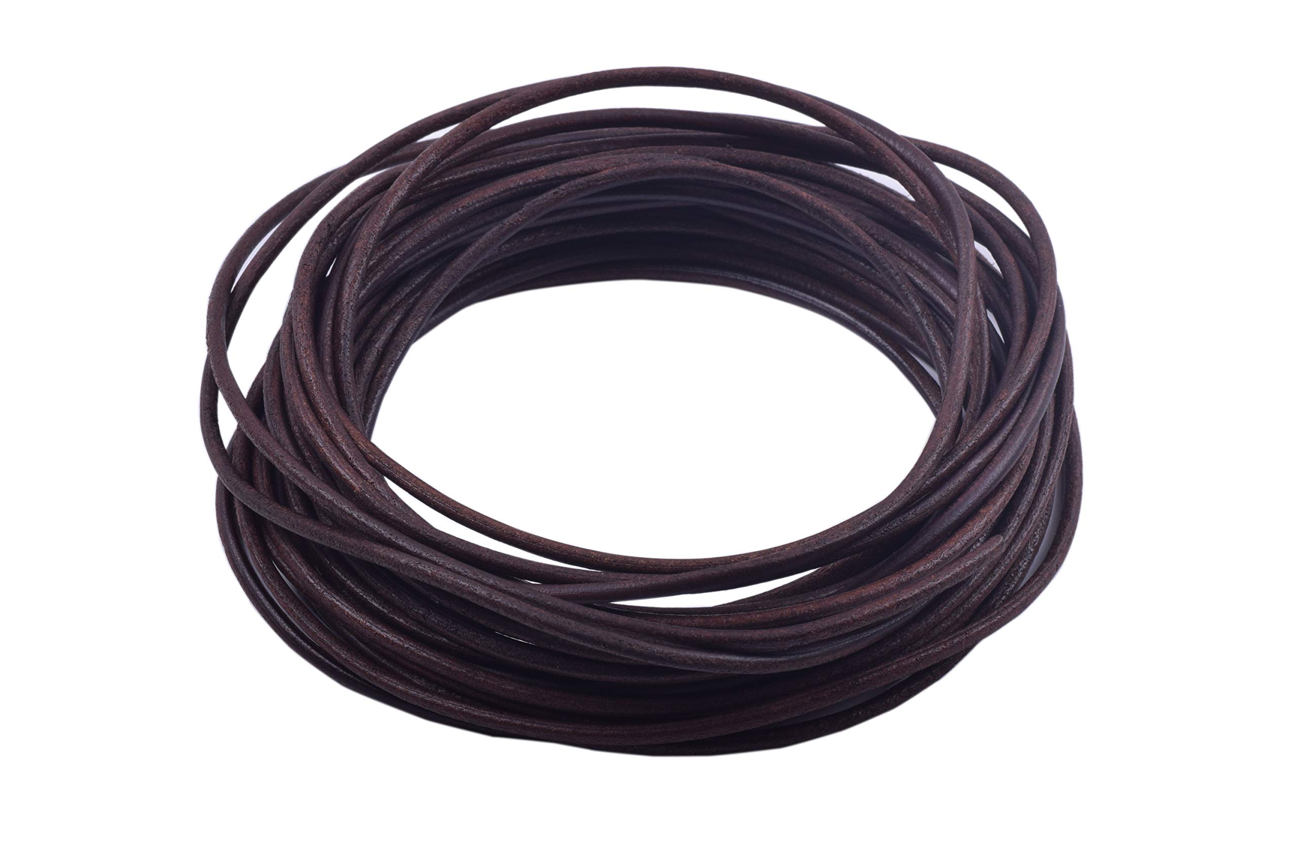 KONMAY 3.0mm Round Genuine Leather Cord - 10 Yards Antique Brown Leather String for Jewelry Making, DIY Necklaces & Bracelets - Perfect for Crafting, Macrame, and Leatherworking Projects