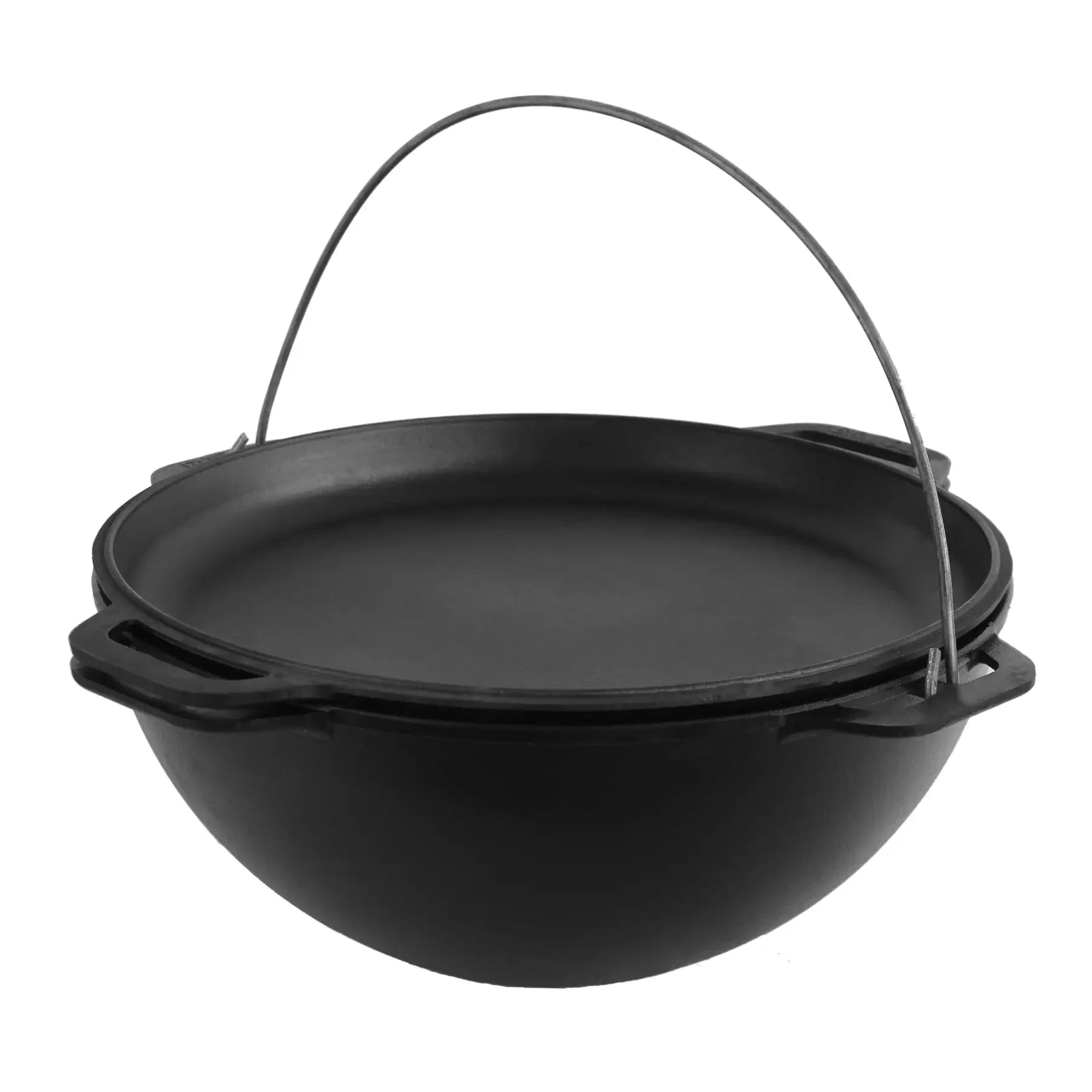15.85 Quart Cast Iron Combo Cooker & Dutch Oven with Frying Pan Lid - Asian Kazan Style Cauldron for Camping, Outdoor Cooking & Traditional Stews