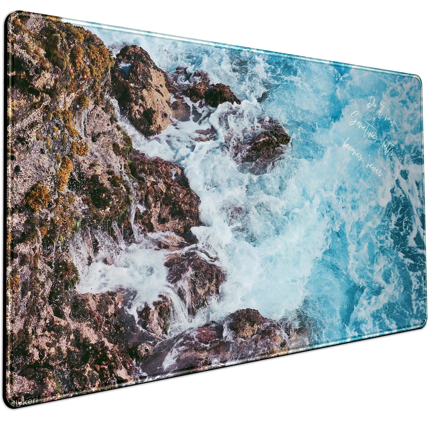 Blue Ocean Wave Marble Desk Mat - Large Non-Slip Mouse Pad with Stitched Edges (31.5x15.7In) for Computer, Laptop & Office | Aesthetic Desk Decor for Women | Perfect for Home Office, Gaming & Workspace Organization