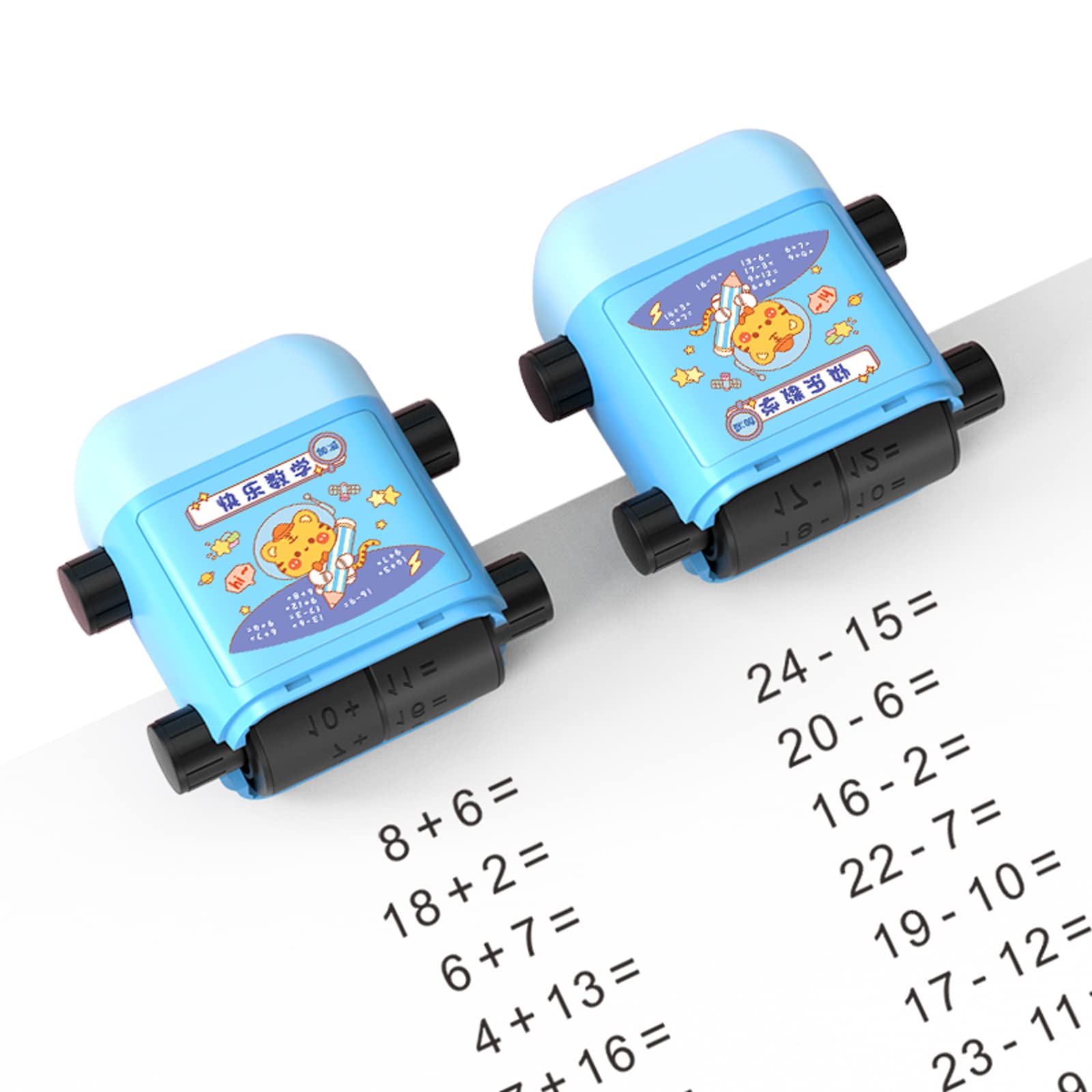2 in 1 Math Practice Stamp for Kids - Addition & Subtraction within 100, Dual Head Teaching Tool, Educational Rubber Stamp (Blue, Rectangular) - Perfect for Homework, Classroom Activities & Homeschool Learning