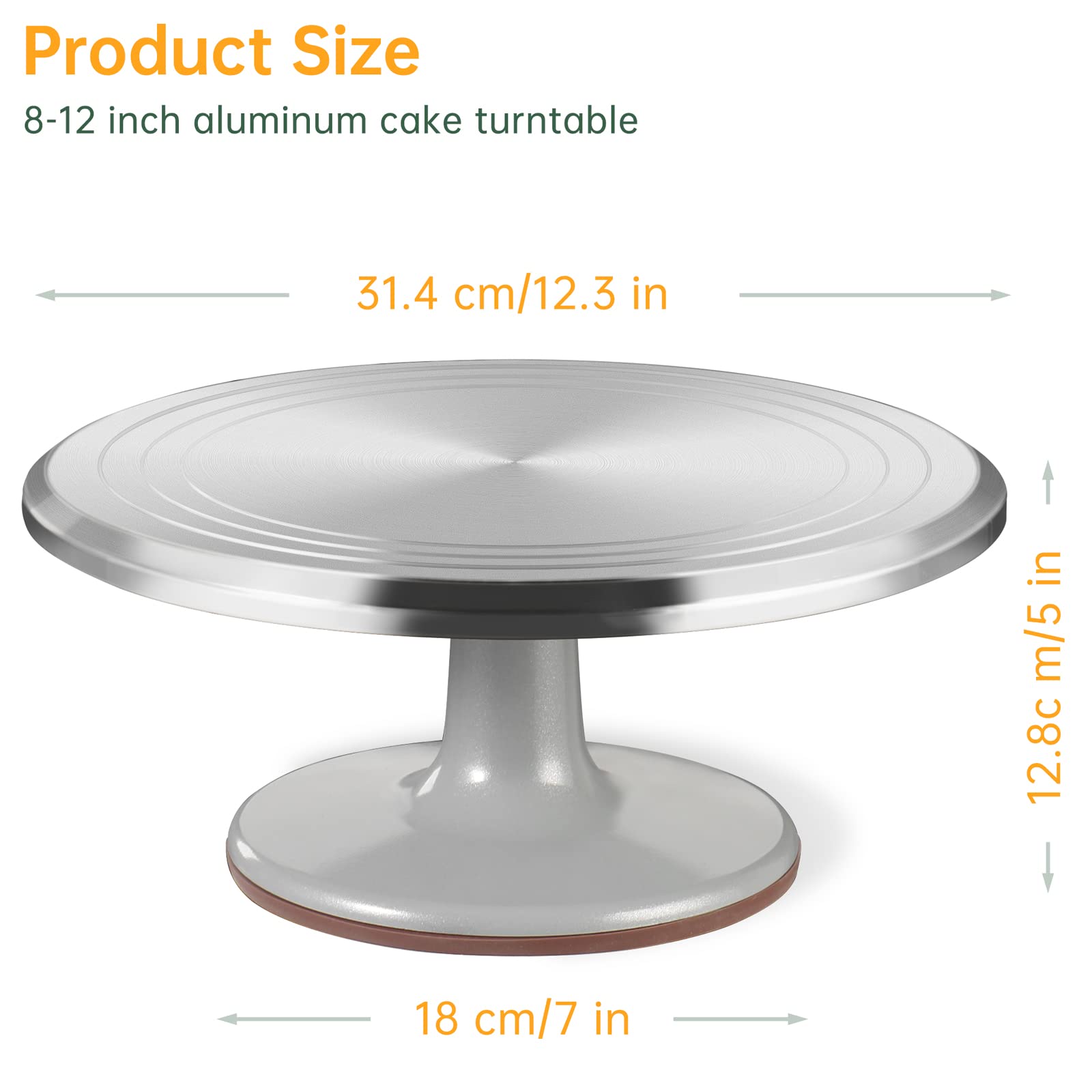 12 Inch Round Aluminum Revolving Cake Decorating Stand - Heavy Duty Cake Turntable for Smooth Rotation, Perfect for Cake Decorating, Pastries, Cupcakes & Dessert Presentation - Ideal for Home Bakers & Professional Chefs