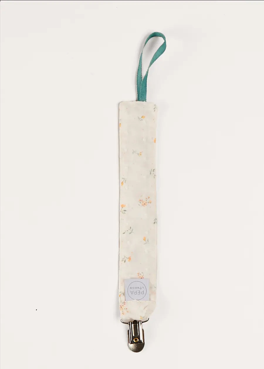 Esme Floral Dummy Clip in White - Stylish Baby Pacifier Holder for On-the-Go Parents | Perfect for Strollers, Car Seats & Diaper Bags