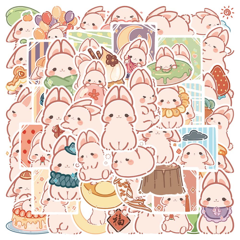 50 Pcs Kawaii Bunny Stickers - Pink Aesthetic Vinyl Waterproof Decals for Water Bottles, Laptops, Scrapbooking, Journals, Bikes, Cars & Phones - Perfect for Teens, Girls, Kids & Adults - Cute DIY Decor for School, Office & Home Use