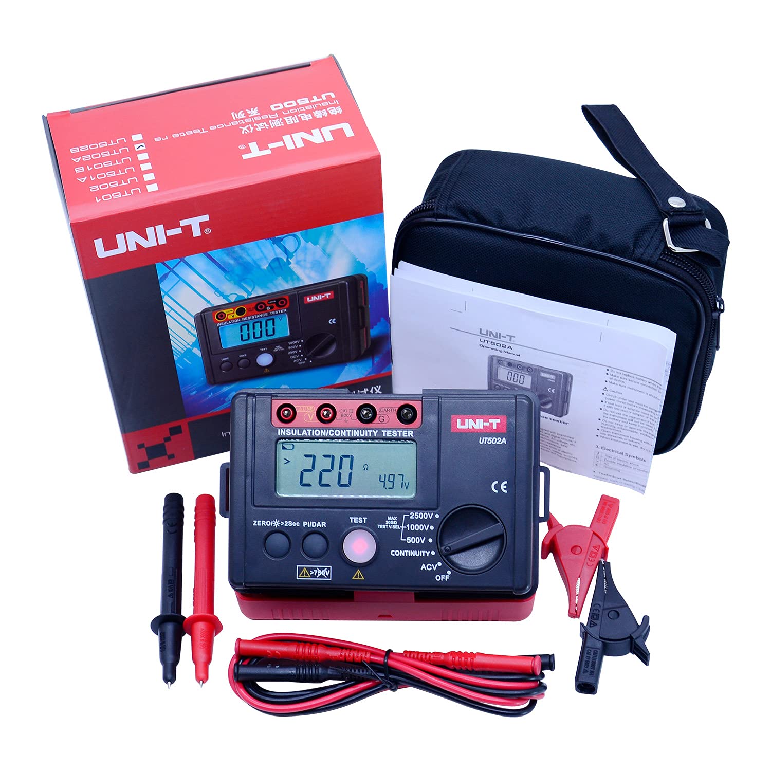 UNI-T UT502A 2500V Digital Insulation Resistance Tester - Megohmmeter with LCD Backlight, High Voltage Voltmeter & Continuity Tester for Electrical Safety Testing - Perfect for Electricians, HVAC Technicians & Industrial Maintenance