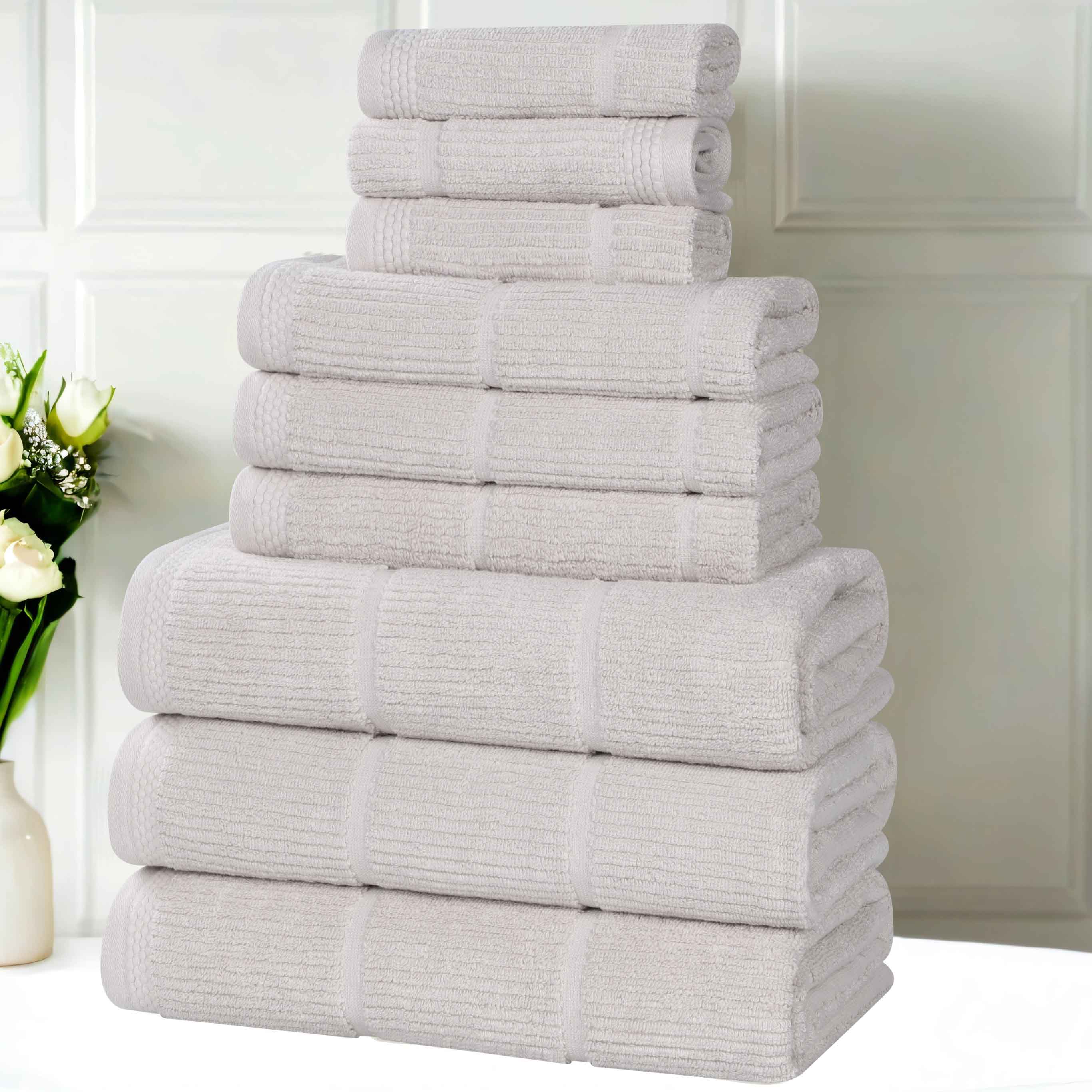 Milo Smart Twist Cotton Solid Ribbed Design 9 Piece Towel Set - Ultra Soft & Absorbent Bath Towels for Spa, Gym & Luxury Home Use