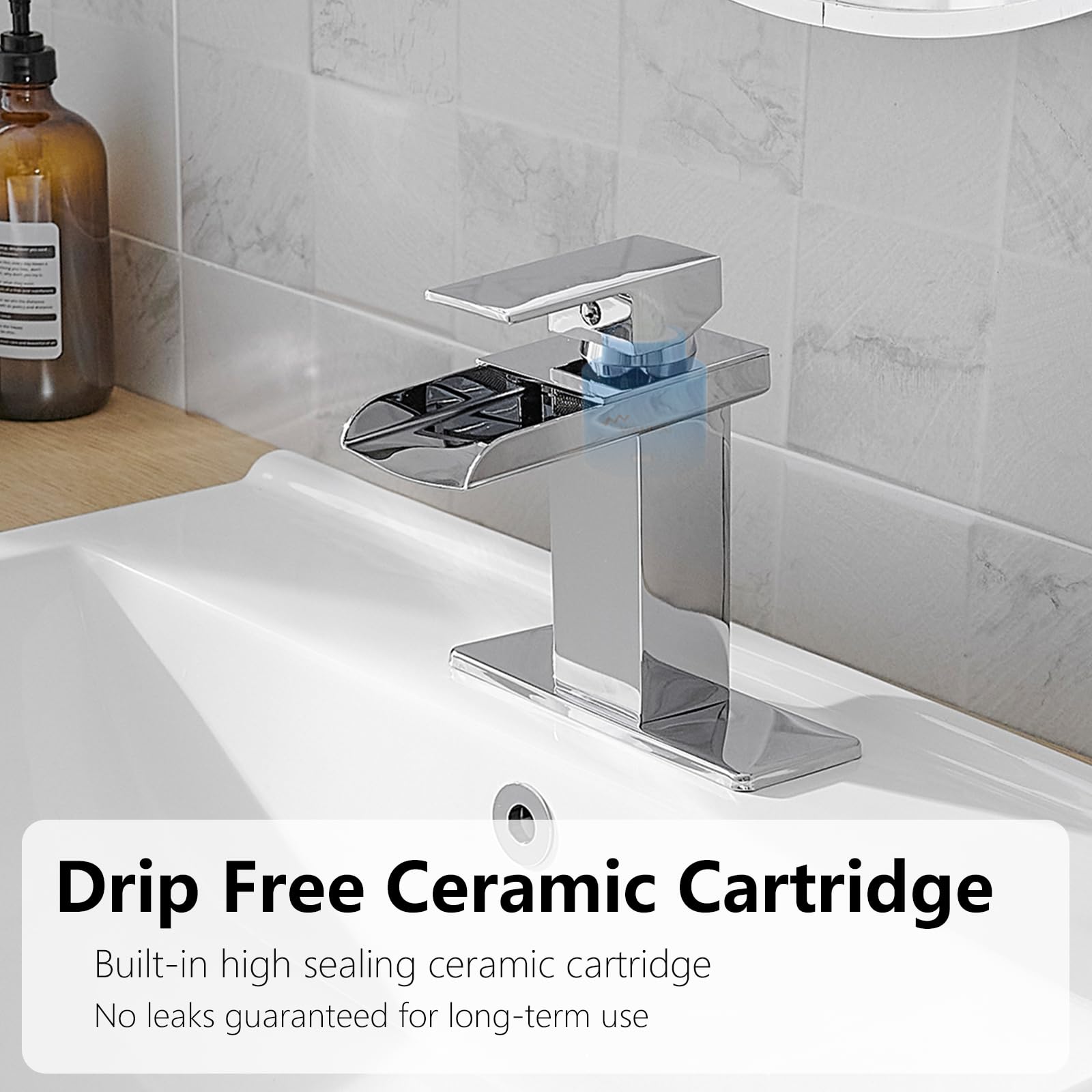 Modern Chrome Waterfall Bathroom Faucet - Single Handle Sink Tap for Home & Commercial Use