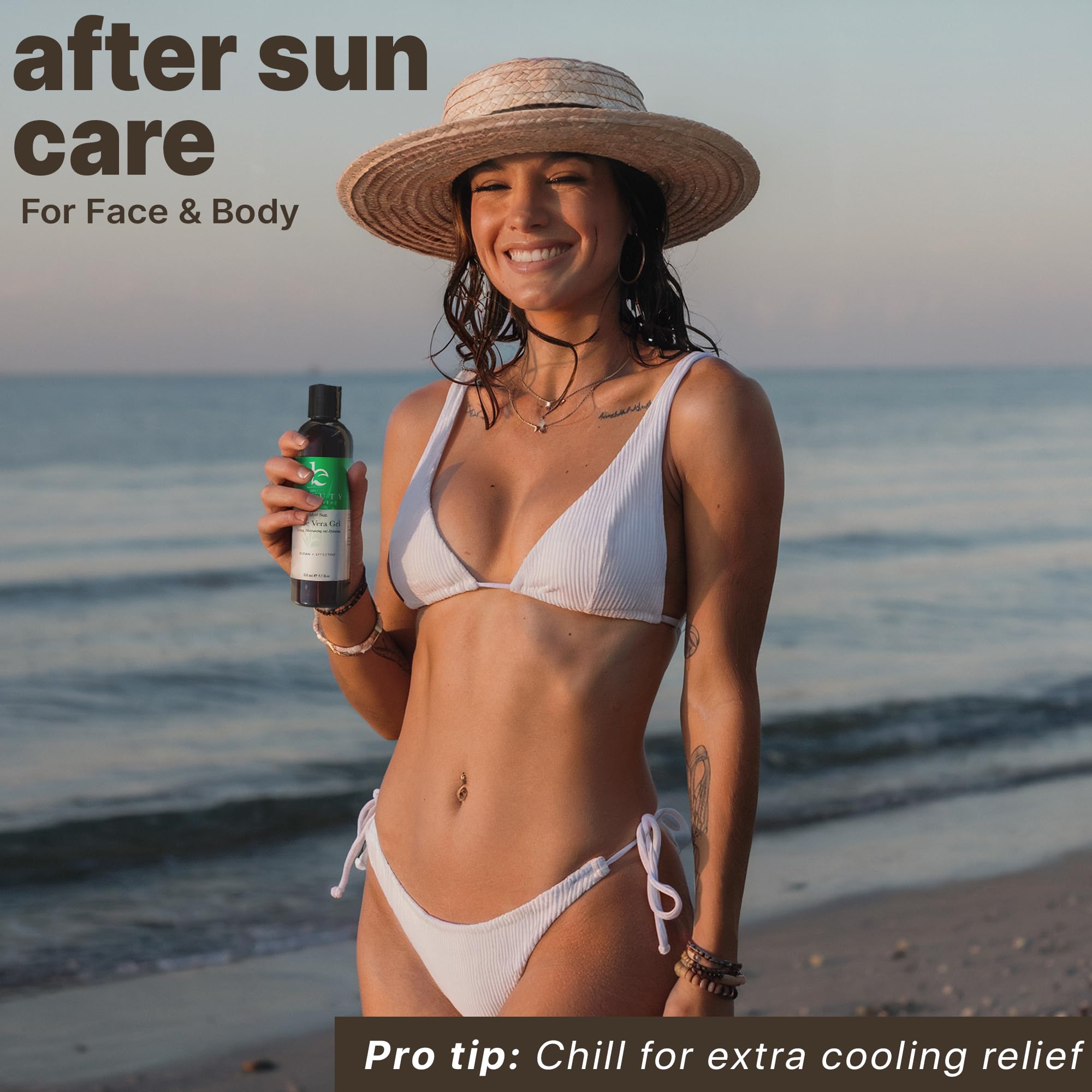 Organic Aloe Vera Gel for Face, Hair & Skin - USA Made with Natural Ingredients, Vitamin C & E - Soothing & Cooling for Sunburn Relief, After Sun Care, Face Masks & Daily Hydration