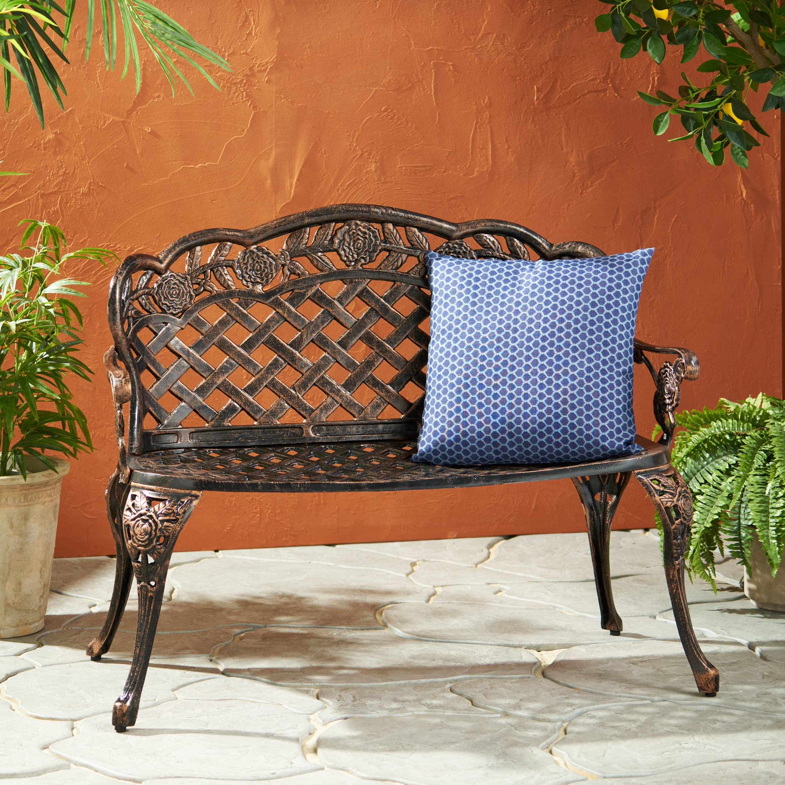 Lucia Outdoor Garden Bench - Weather-Resistant Wooden Patio Seating for Backyard, Porch, and Deck - Perfect for Relaxing and Entertaining Outdoors