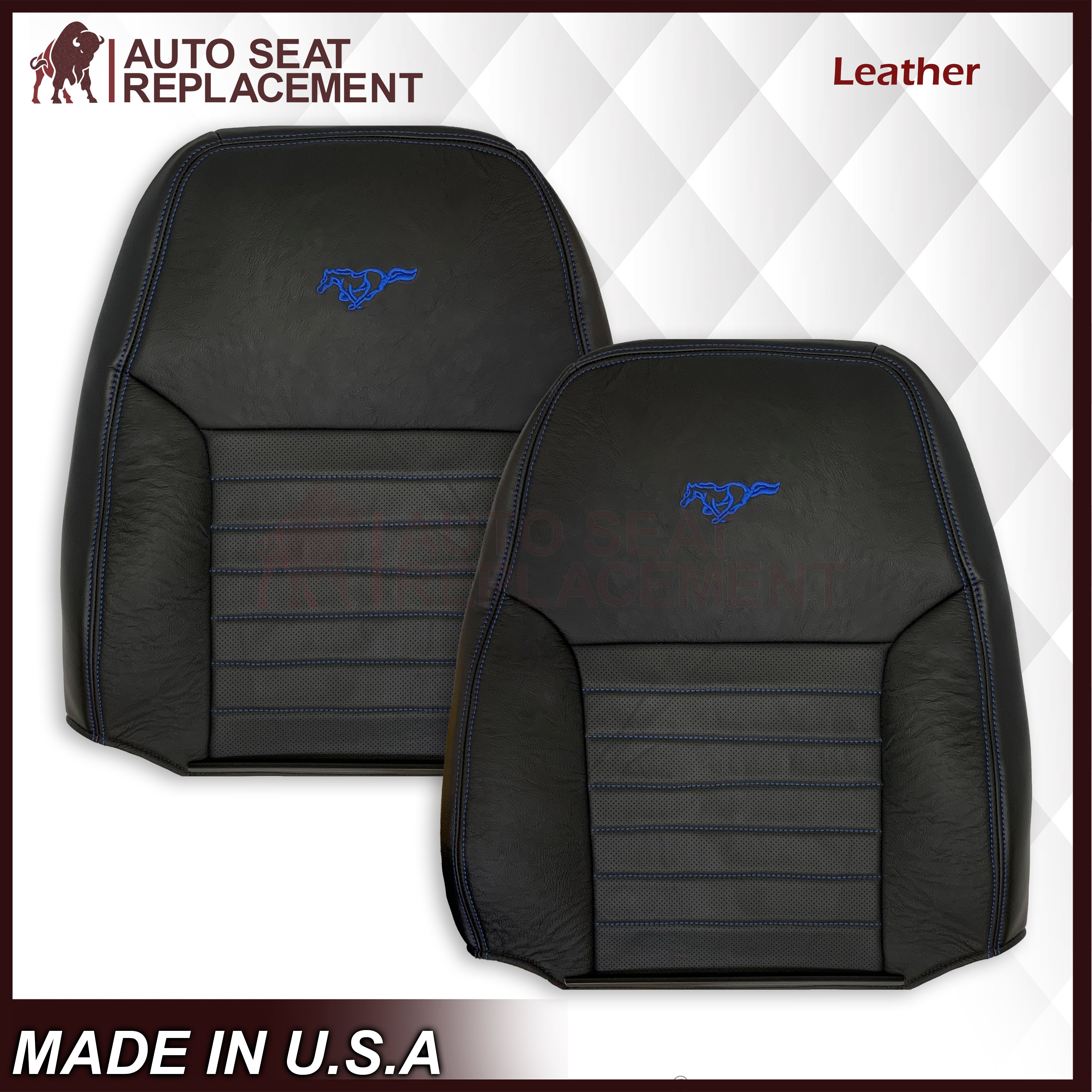 1999-2004 Ford Mustang GT Convertible Custom Seat Covers - Dark Charcoal Black with Blue Stitching | Premium Fit | Weather & UV Resistant | Perfect for Road Trips & Car Shows