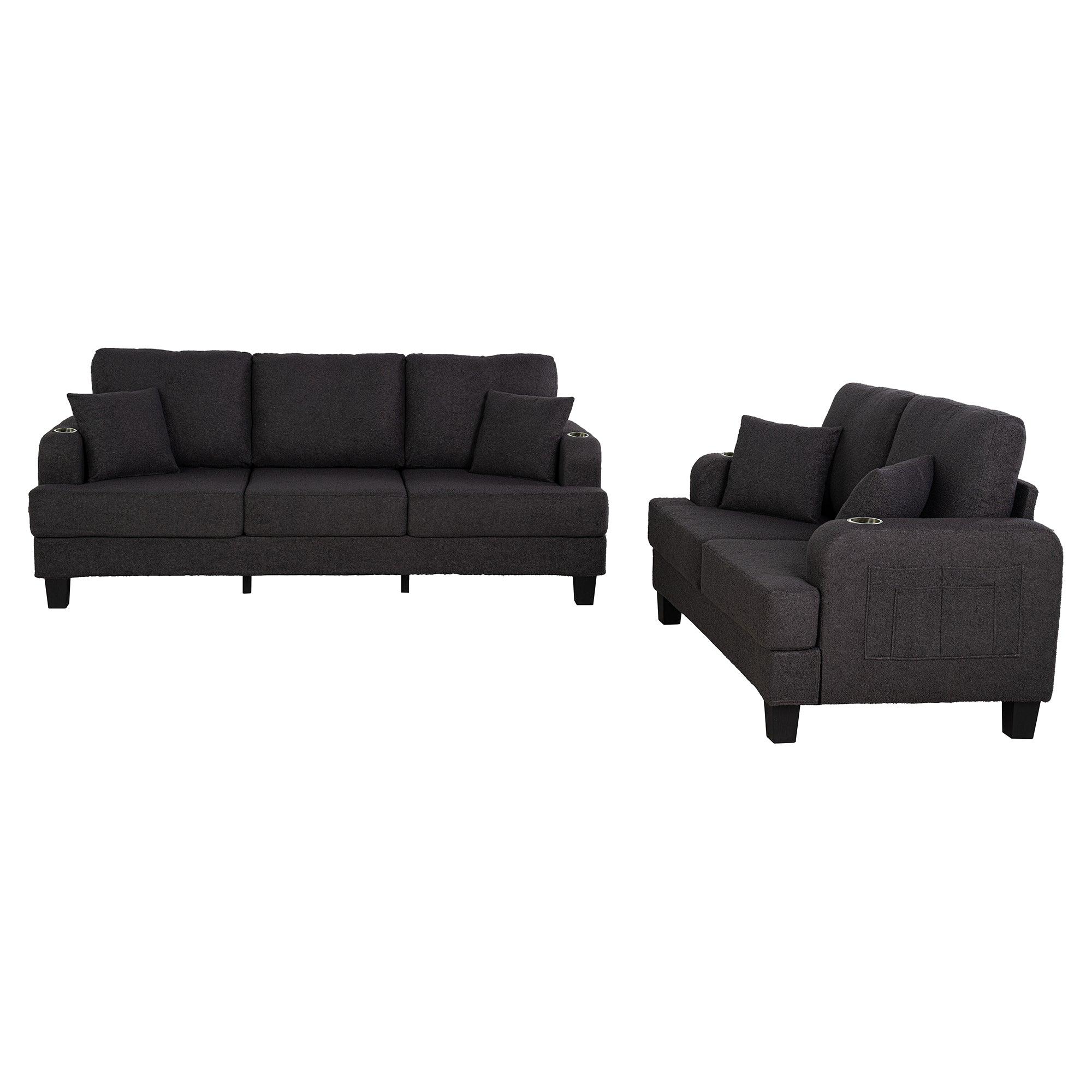 Dark Gray 3-Piece Sofa Set with Storage Ottoman & USB Charging - Modern Living Room Furniture for Small Spaces, Perfect for Apartments, Dorms and Cozy Homes