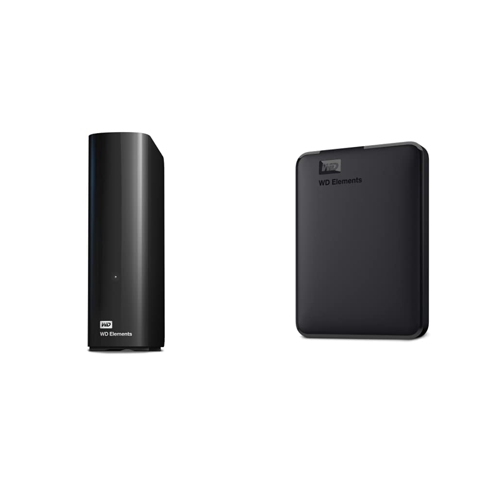 WD 14TB Elements Desktop External Hard Drive USB 3.0 - Plug & Play HDD Storage for PC, Mac, Gaming & Backup (WDBWLG0140HBK-NESN) | WD 2TB Elements Portable External Hard Drive USB 3.0 - Compact HDD for Laptop, Travel, Photo & Video Storage
