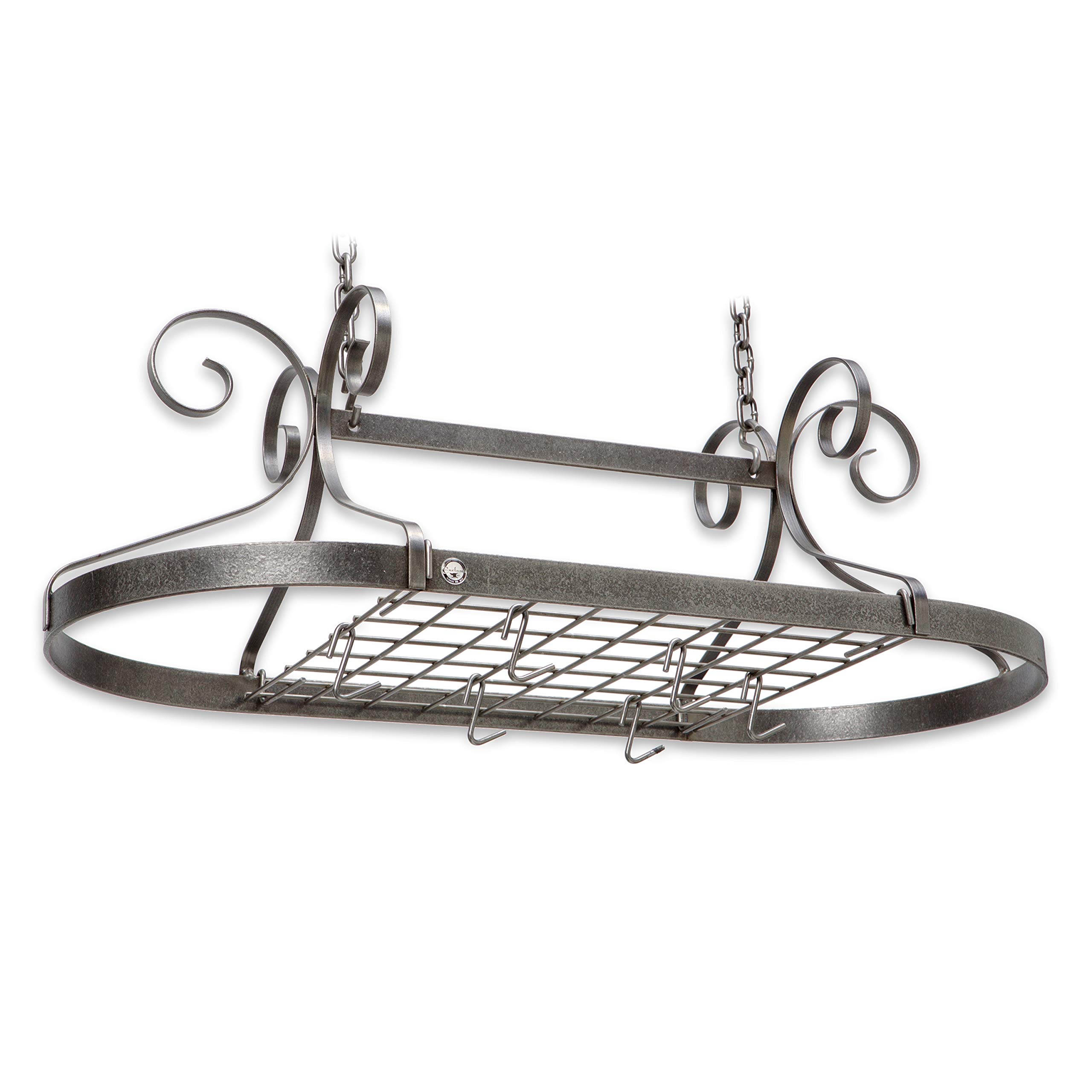 Handcrafted Scrolled Oval Rack - Hammered Steel Wall Mounted Pot Rack for Kitchen Organization & Rustic Home Decor | Perfect for Hanging Pots, Pans & Utensils in Farmhouse or Country Style Kitchens