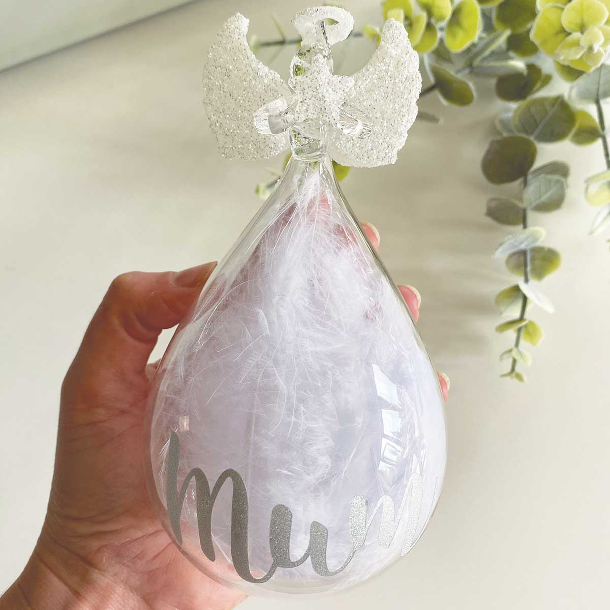 Personalized Glass Feather Angel Ornament - Large Handmade Hanging Decoration for Christmas Tree, Home, Wedding & Holiday Decor