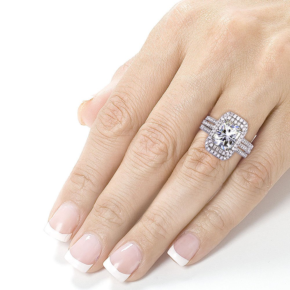 Kobelli Radiant-Cut Moissanite Engagement Ring & Wedding Band Set 3.38 CTW 14K White Gold Bridal Jewelry for Women - Perfect for Proposals, Anniversaries & Special Occasions