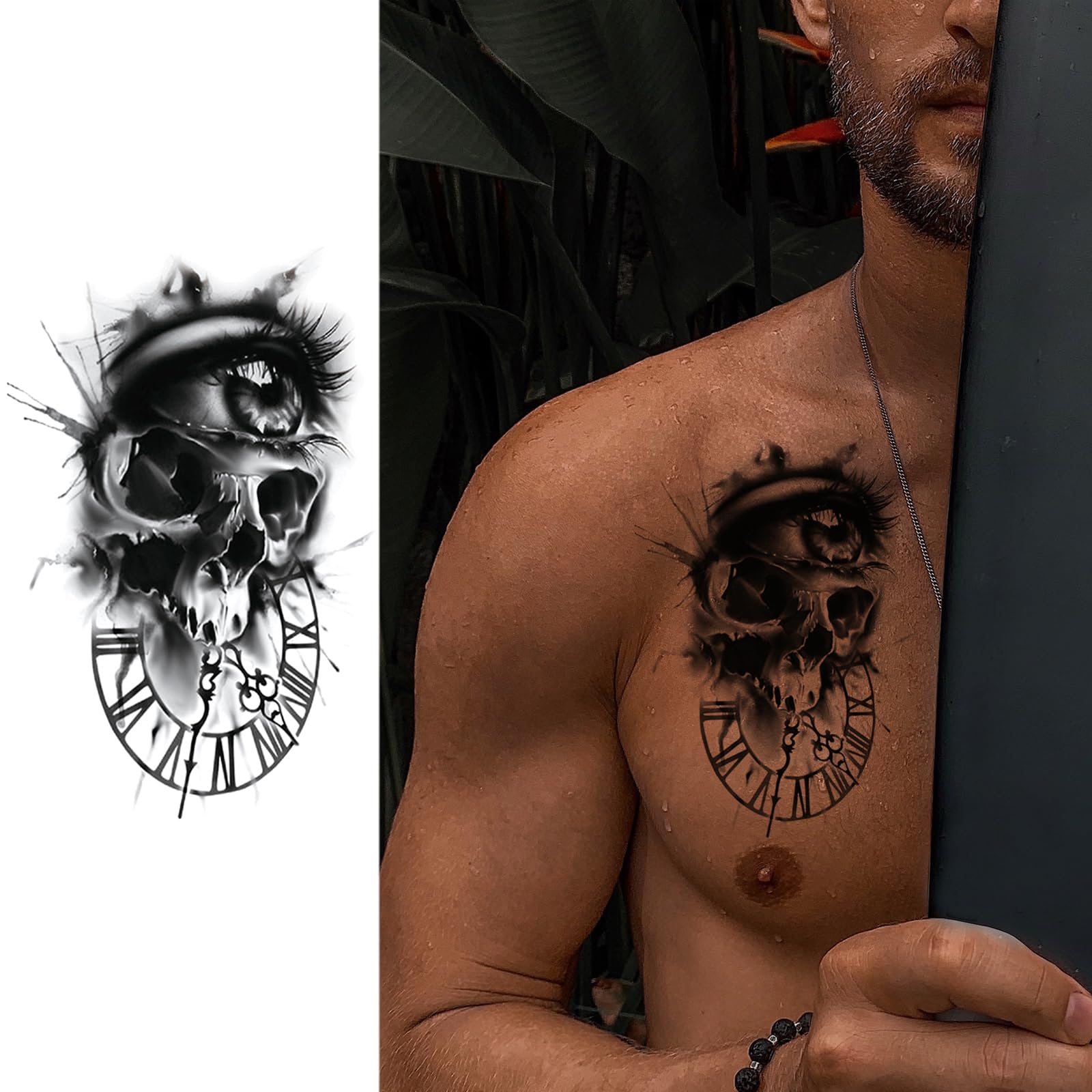 Realistic Pirate Temporary Tattoos for Adults - Large Half Sleeve Black Skull Anchor Sailboat Fake Tattoo Stickers for Men & Women, Tribal Skeleton Body Art Makeup (8 Sheets) - Perfect for Halloween Costumes, Cosplay, Themed Parties and Tattoo Lovers