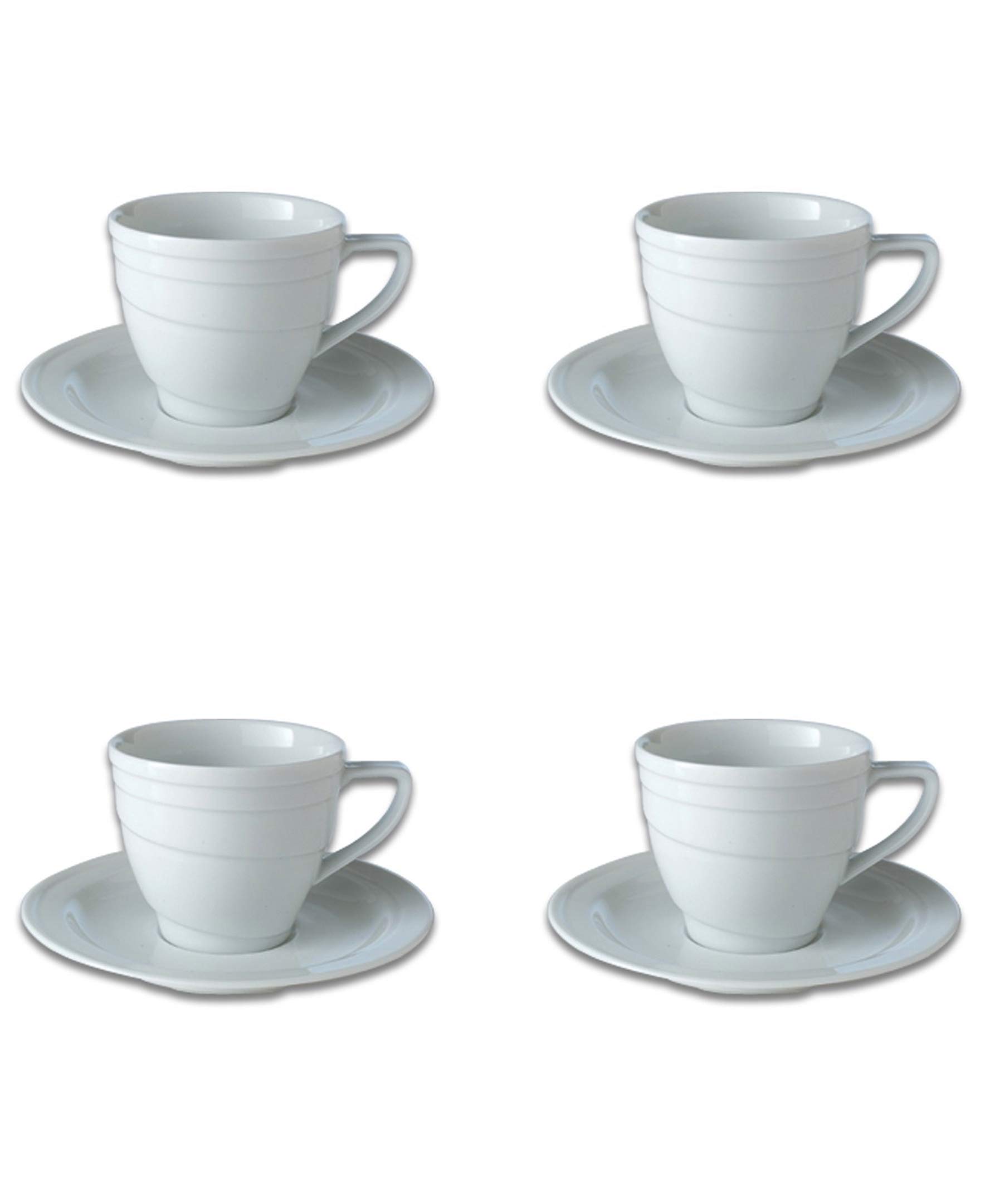 Berghoff Essentials Porcelain 8-Piece Teacup & Saucer Set - 8.6oz White Elegant Design with Scratch-Resistant Matching Saucers - Deep Glaze Finish - Oven, Microwave & Dishwasher Safe - Perfect for Hotels, Restaurants, Afternoon Tea & Home Entertaining