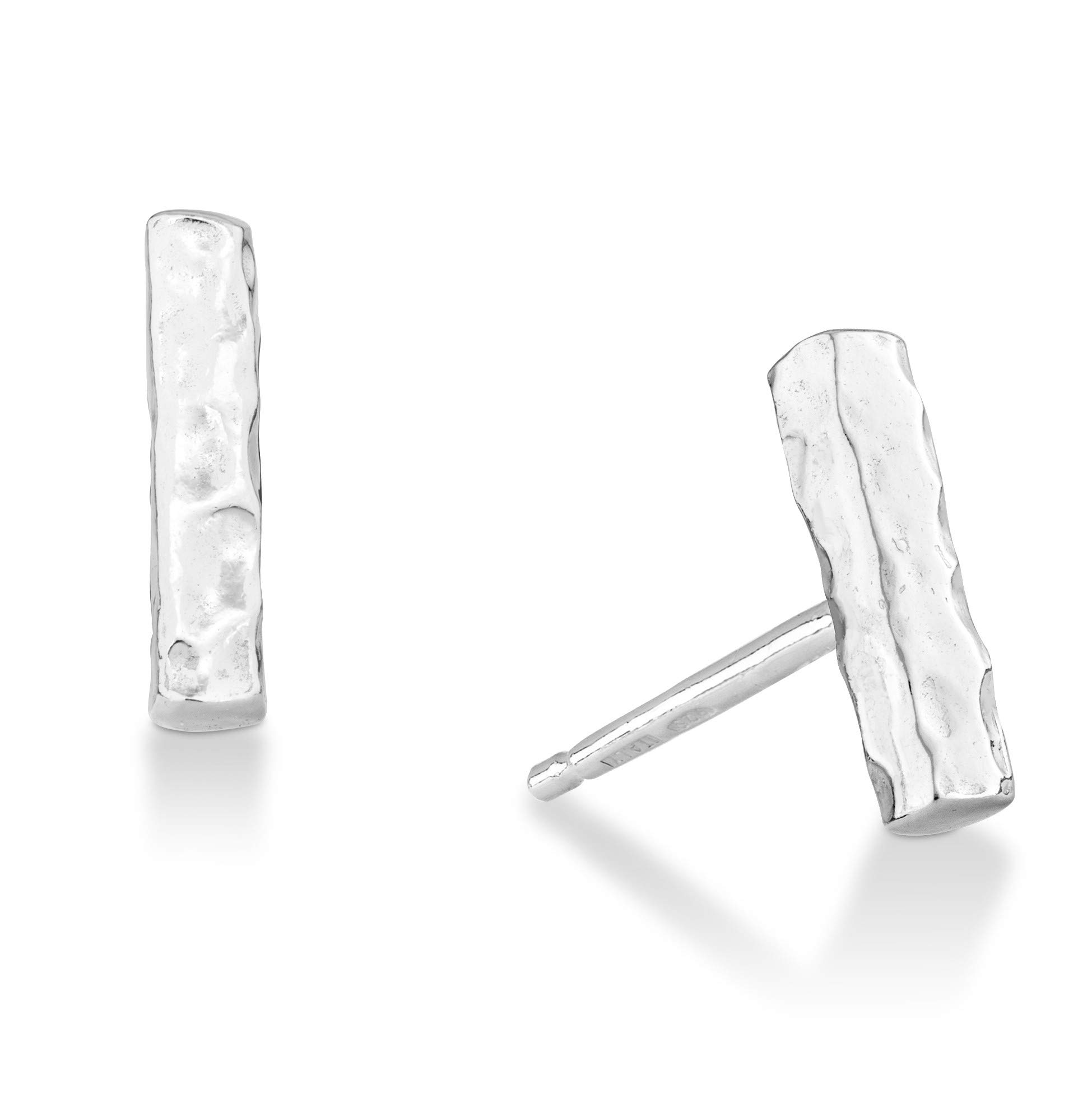 Miabella 925 Sterling Silver or 18K Gold Plated Hammered Minimalist Flat Bar Dainty Stud Earrings for Women - Made in Italy | Everyday Wear, Gift for Her, Wedding & Special Occasion Jewelry