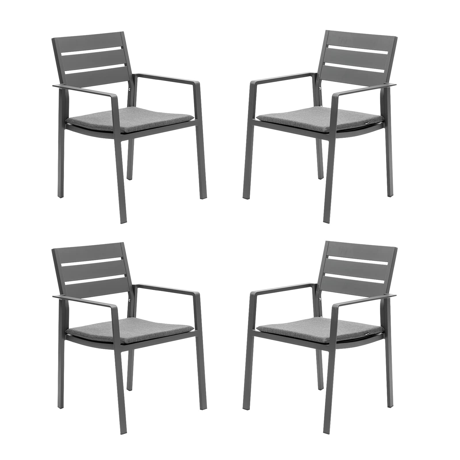 **4-Piece Patio Dining Chairs Set - Stackable Outdoor Chairs with Aluminum Frame & Wide Seats - Grey Backyard & Garden Furniture for Dining, Lounging & Entertaining**