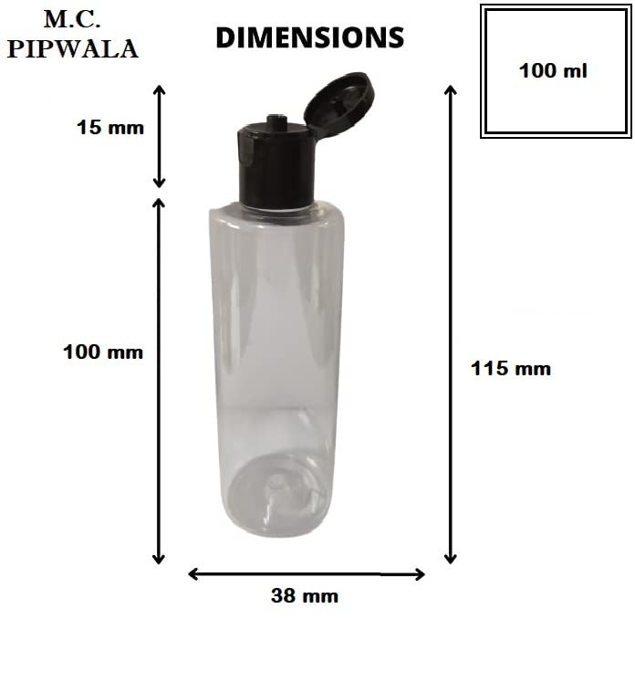 100ml Clear PET Plastic Cylinder Bottles with Black Flip Top - Leak Proof Travel Cosmetic Containers (Pack of 6) | Ideal for Toiletries, Essential Oils & DIY Beauty Products